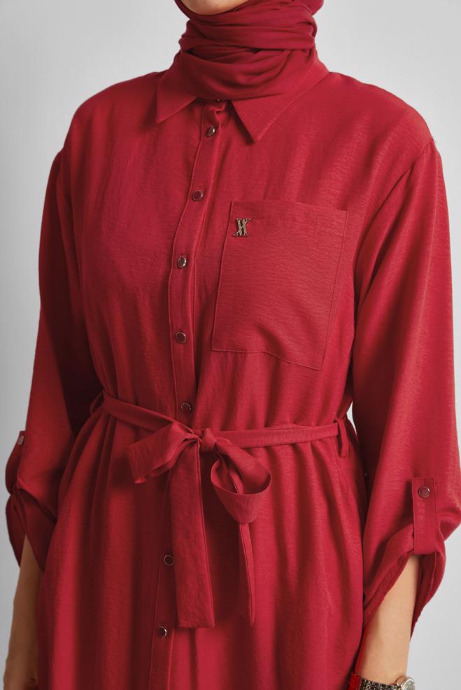 Vêtements hijab ROUGE TUNIQUE CEINTURÉE 44785 - ALVİNA