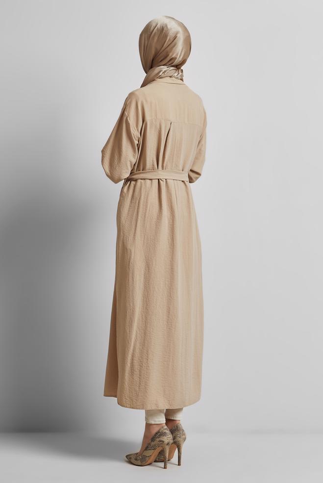 Tesettür giyim BEJ KUŞAKLI TUNİK 44785 - ALVİNA
