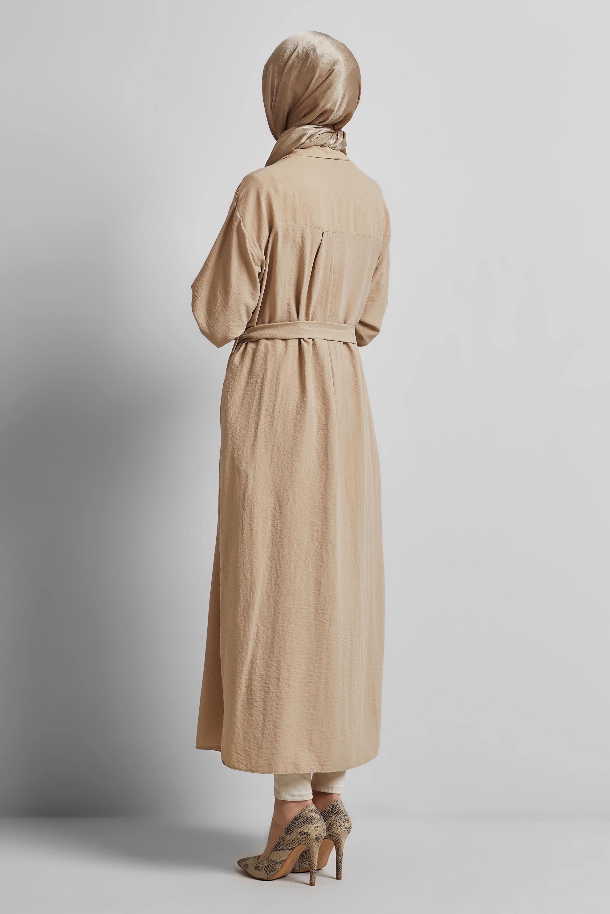 Tesettür giyim BEJ KUŞAKLI TUNİK 44785