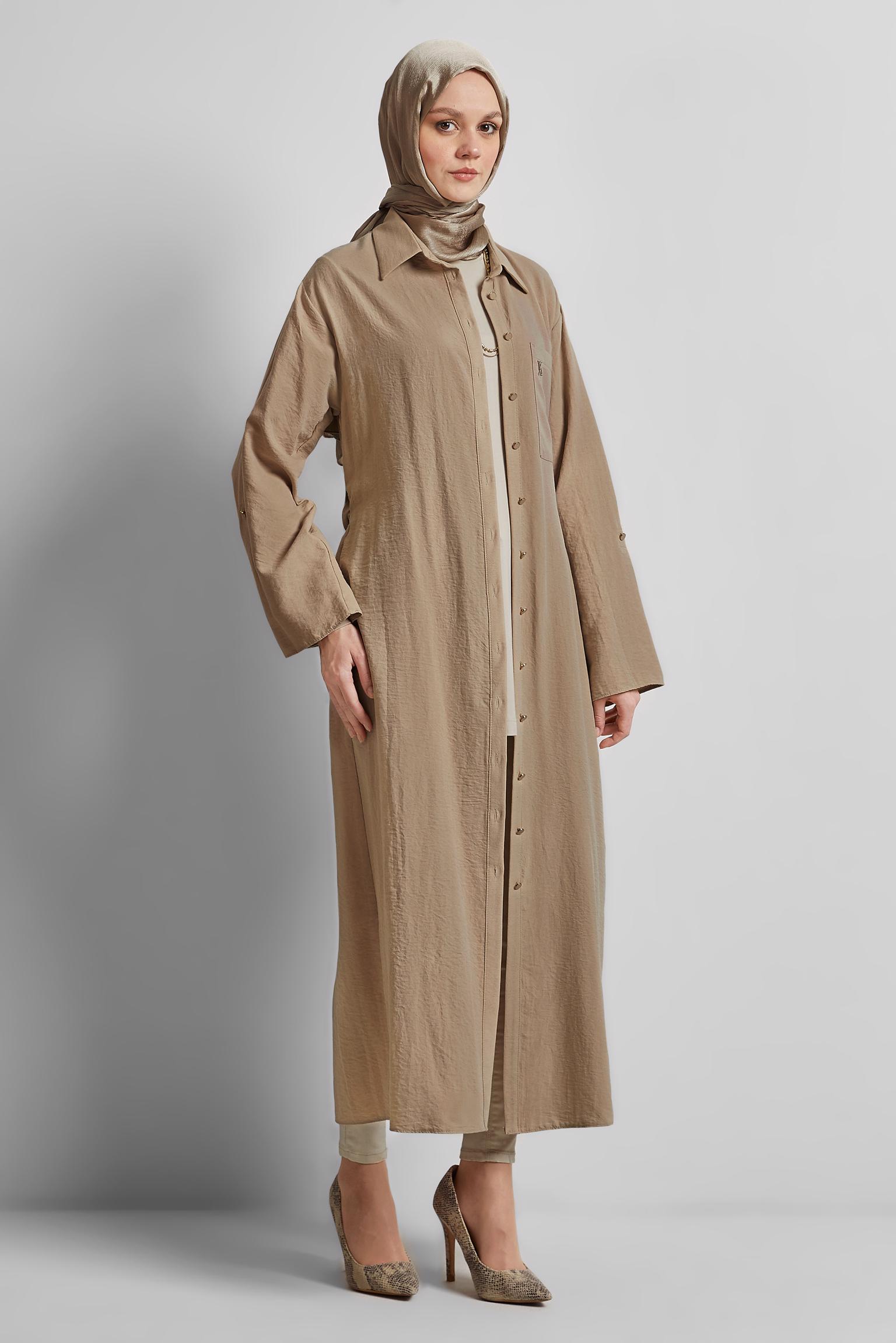 Vêtements hijab BEIGE TUNIQUE CEINTURÉE 44785