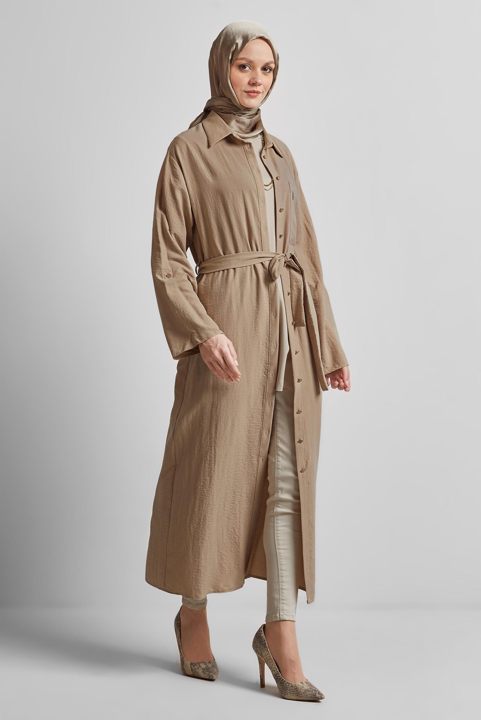 Vêtements hijab BEIGE TUNIQUE CEINTURÉE 44785