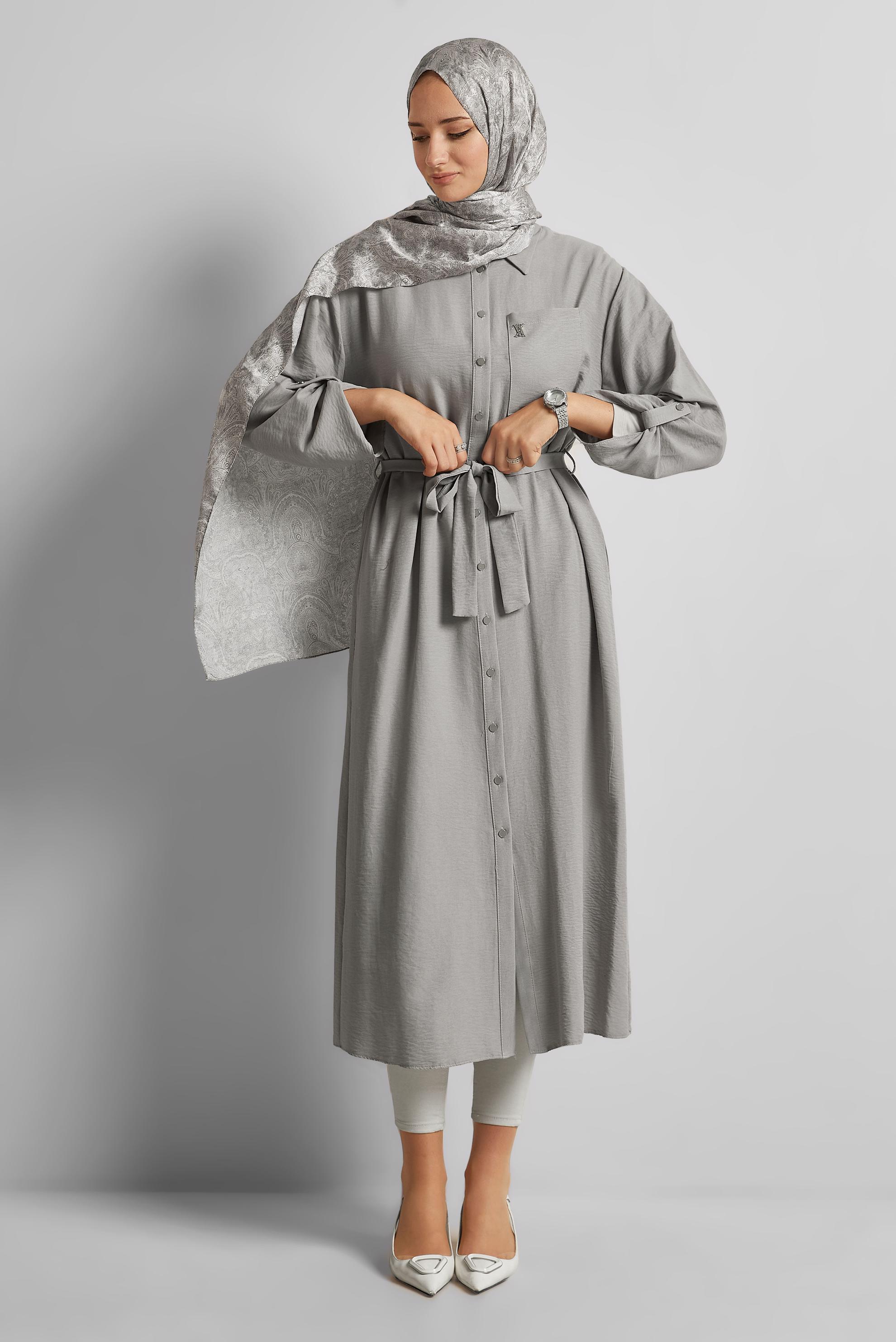 Tesettür giyim GÜMÜŞ KUŞAKLI TUNİK 44785