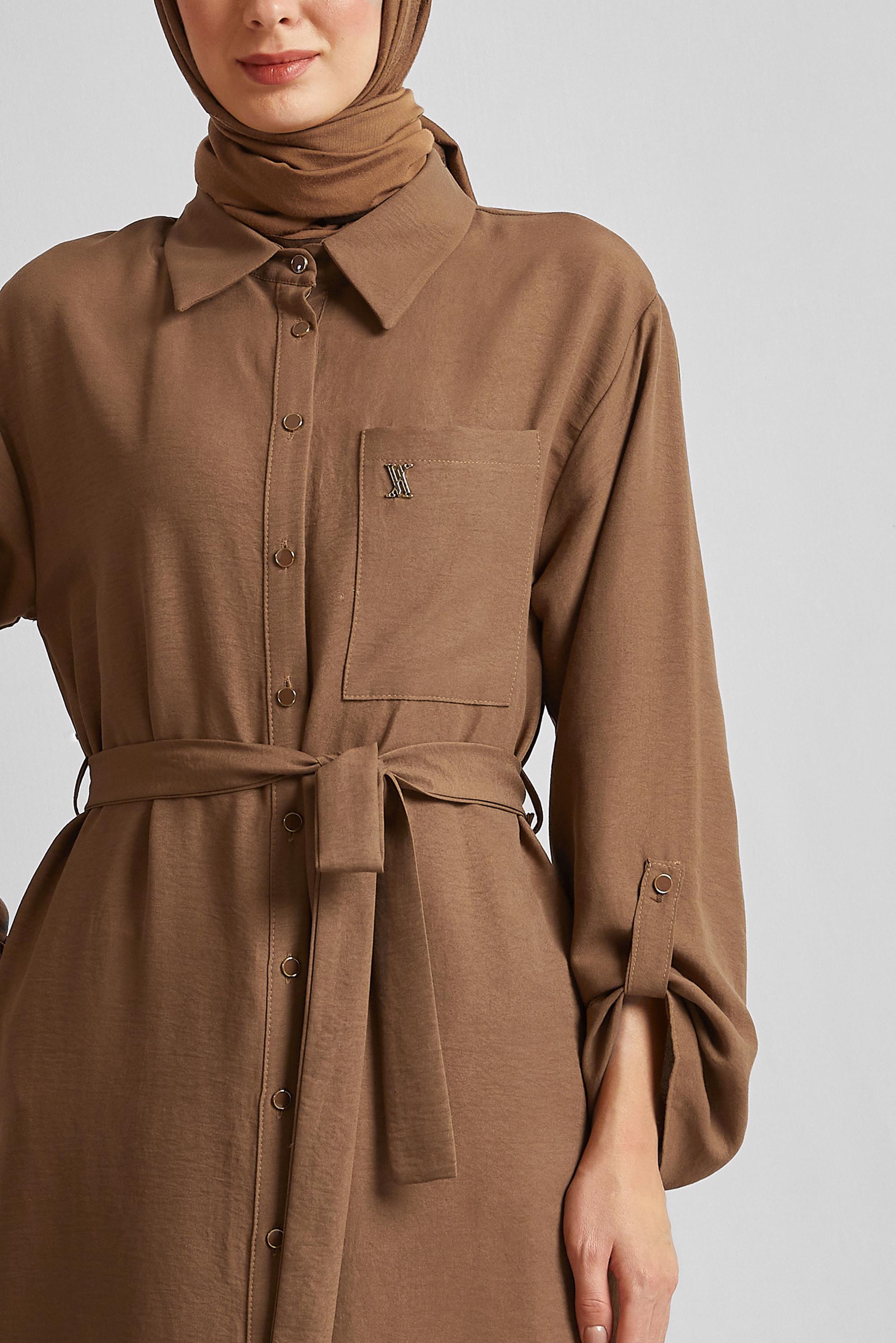 Tesettür giyim KAHVE KUŞAKLI TUNİK 44785