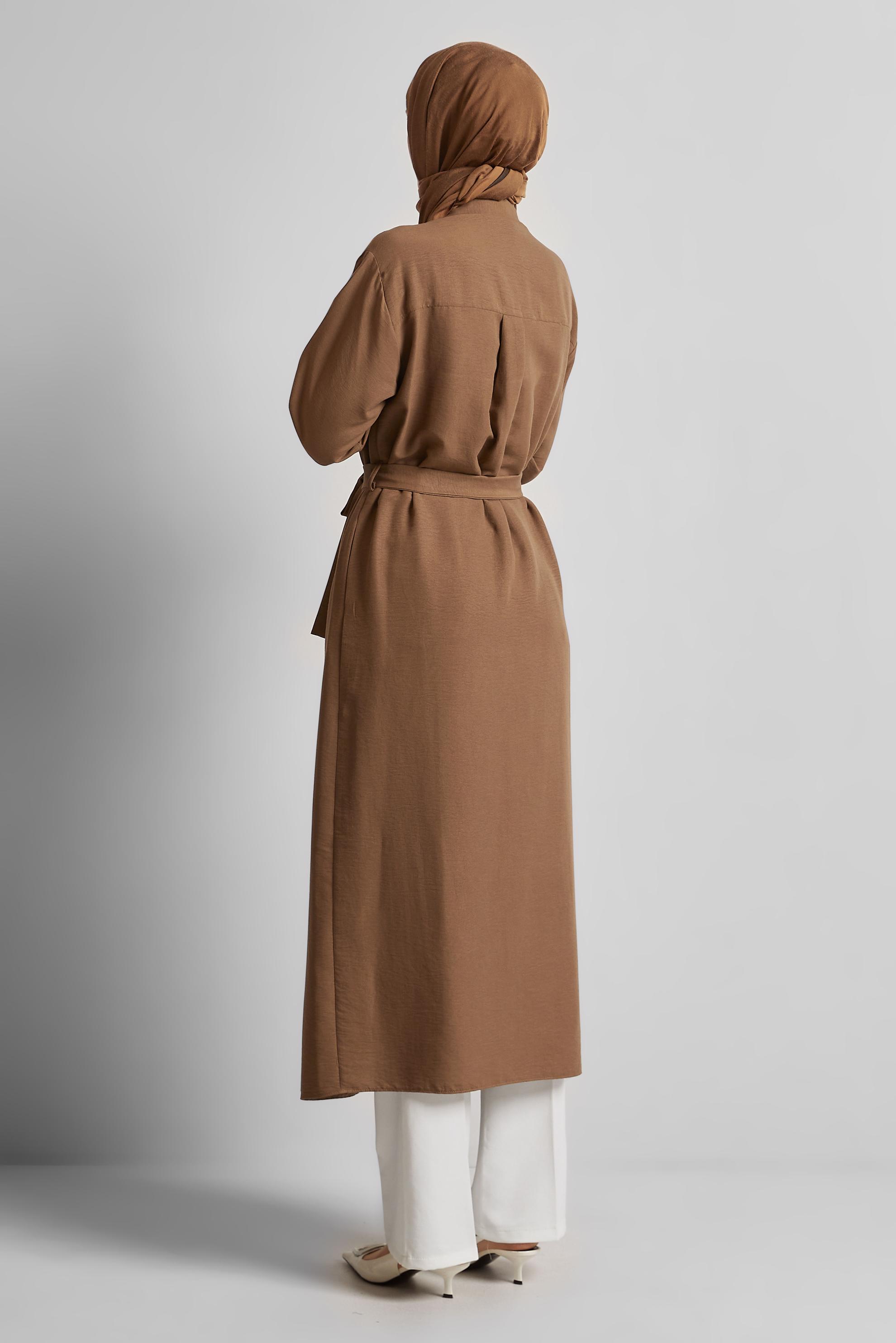 Tesettür giyim KAHVE KUŞAKLI TUNİK 44785