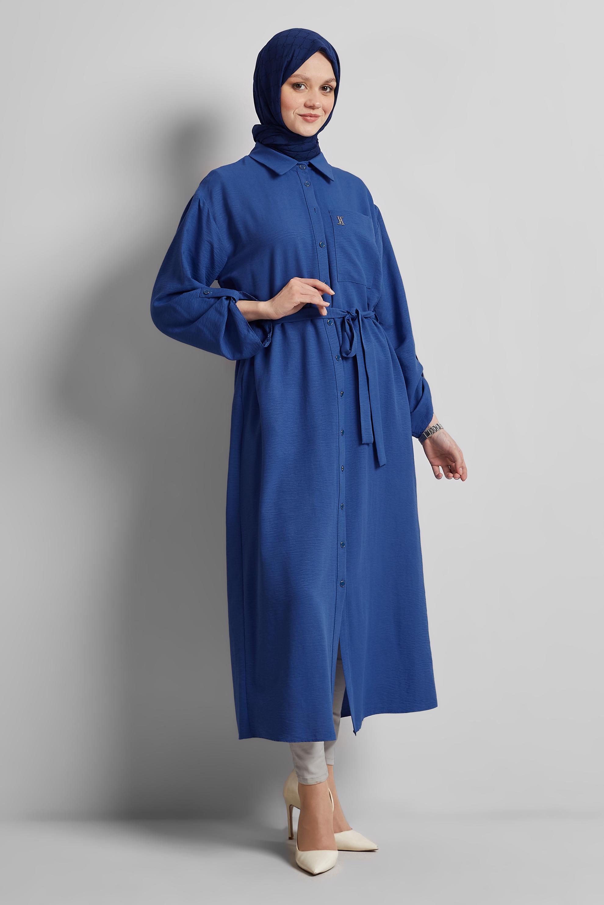 Tesettür giyim LACİVERT KUŞAKLI TUNİK 44785