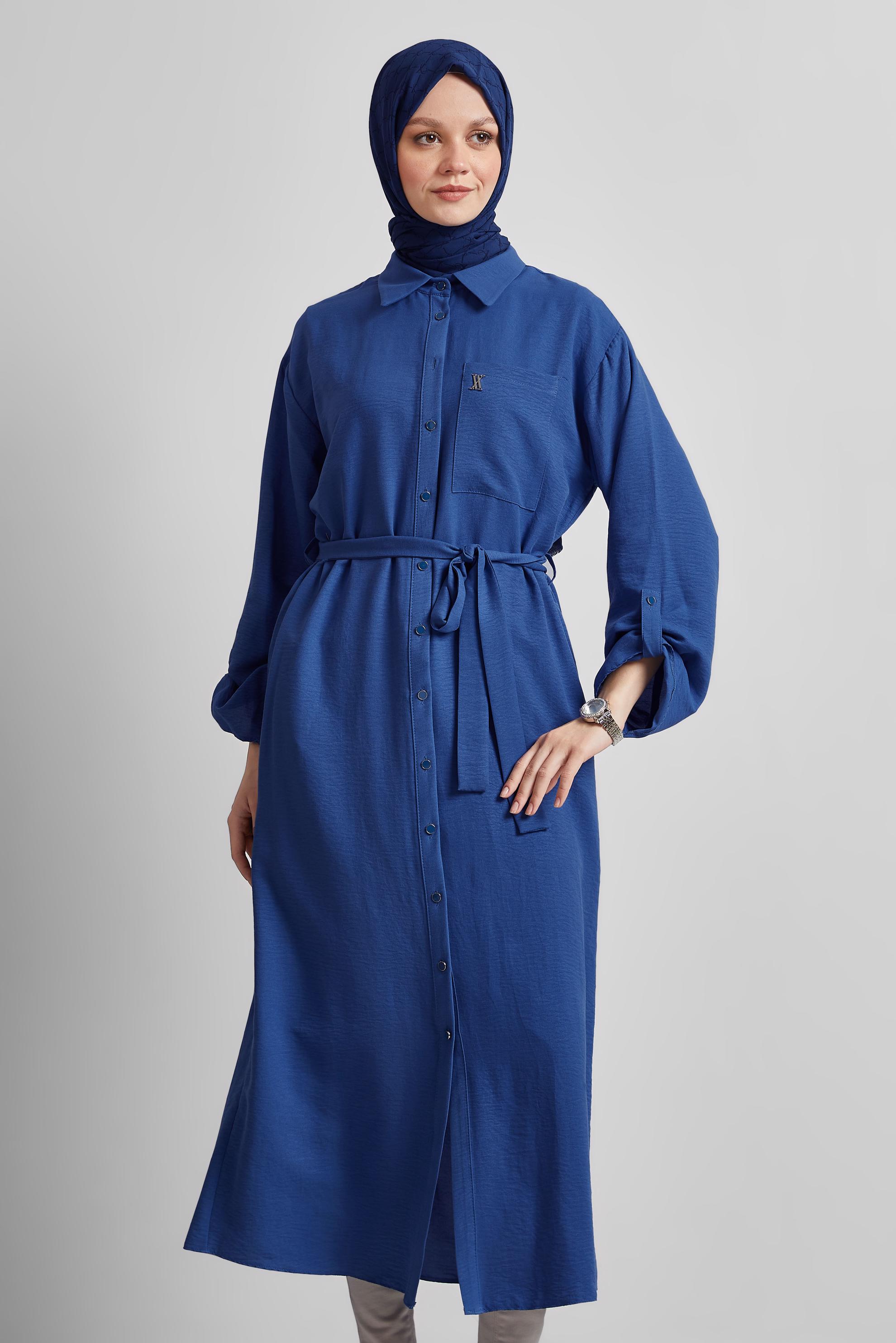 Tesettür giyim LACİVERT KUŞAKLI TUNİK 44785