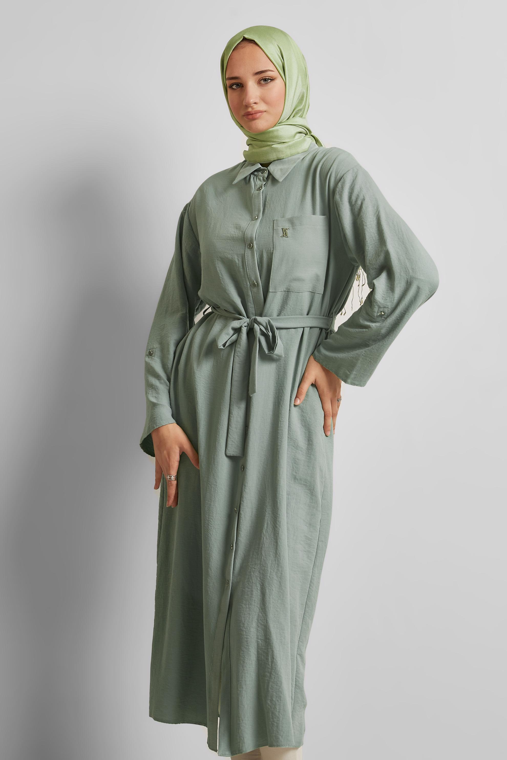 Tesettür giyim MAVİ KUŞAKLI TUNİK 44785