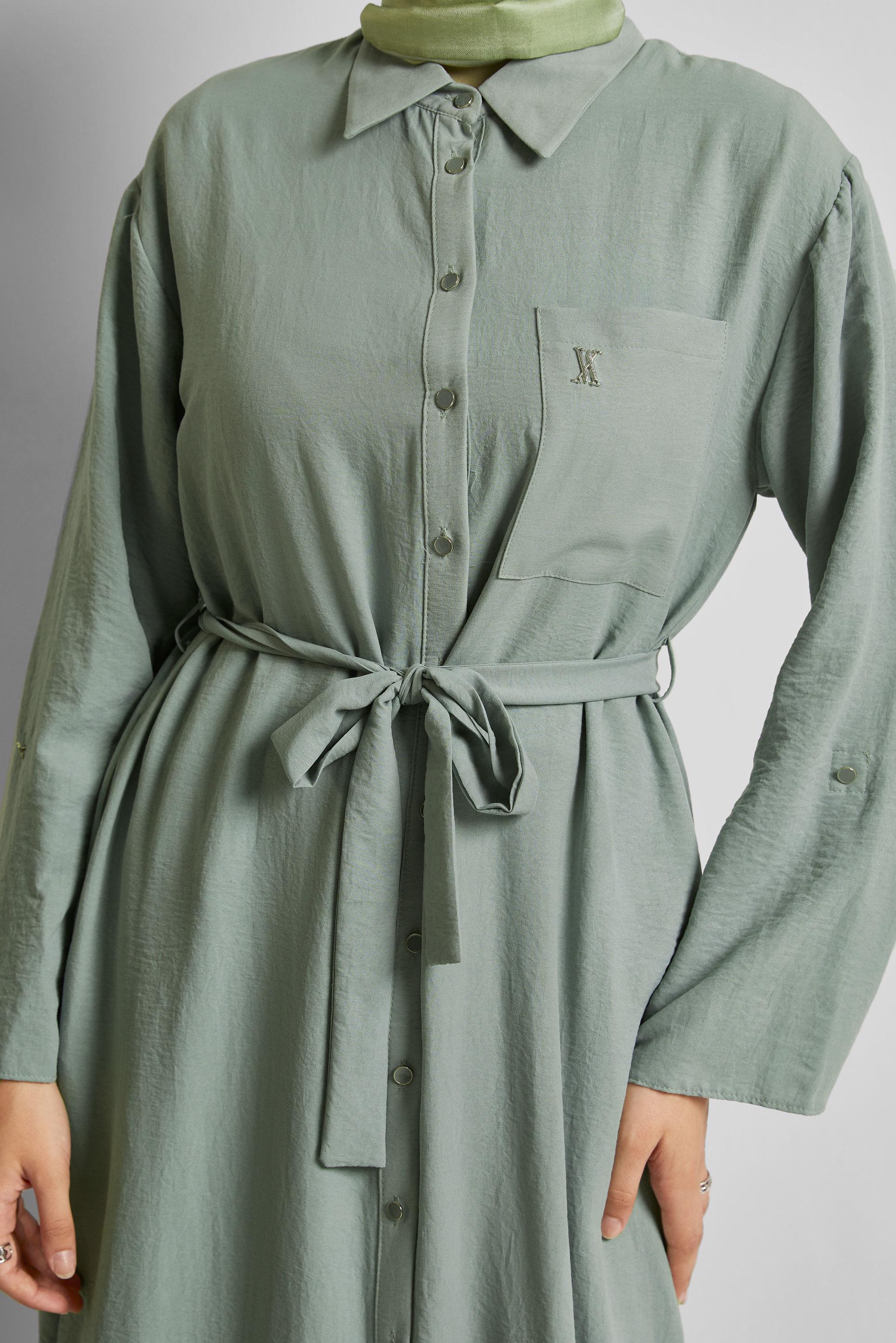 Tesettür giyim MAVİ KUŞAKLI TUNİK 44785