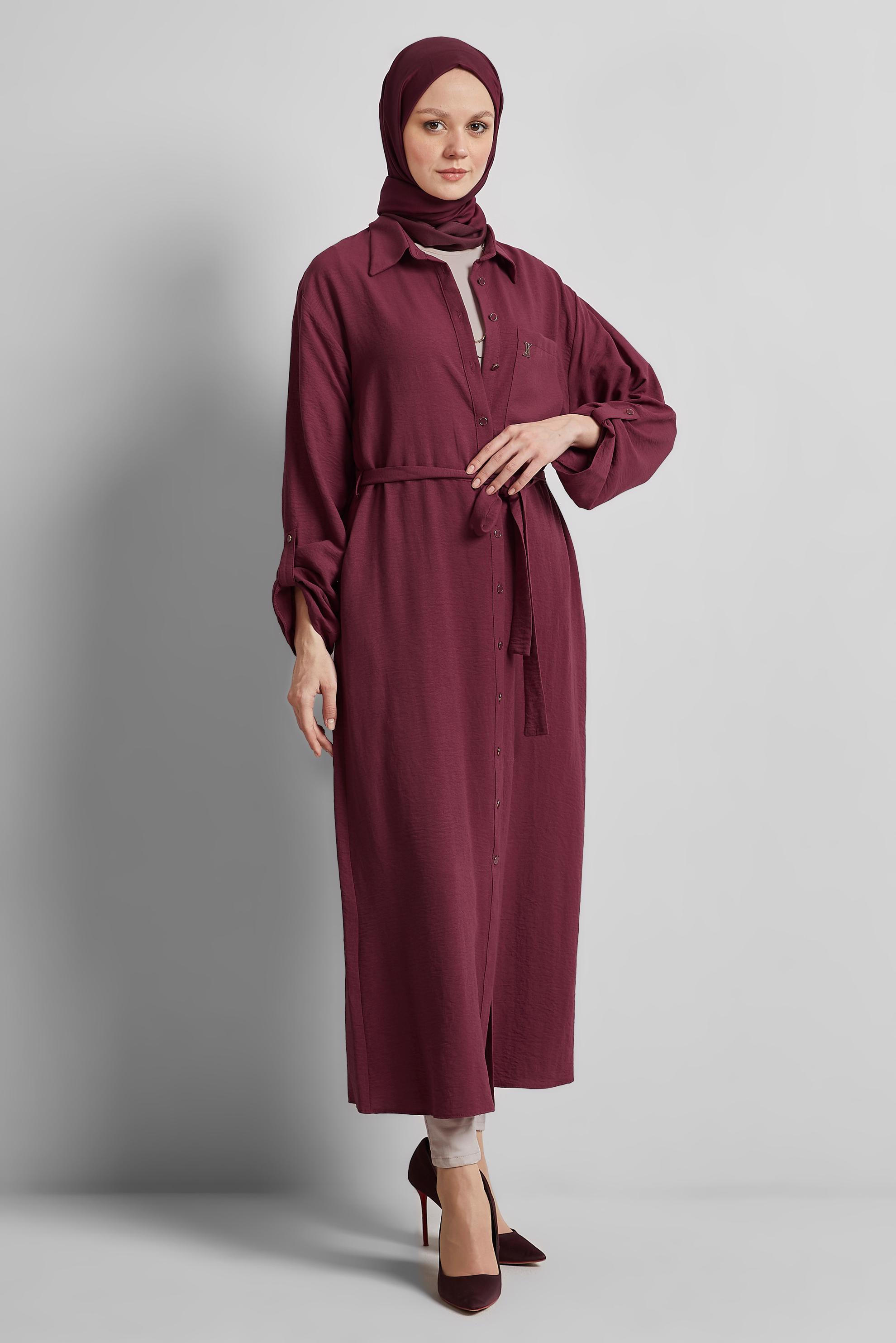 Tesettür giyim PEMBE KUŞAKLI TUNİK 44785