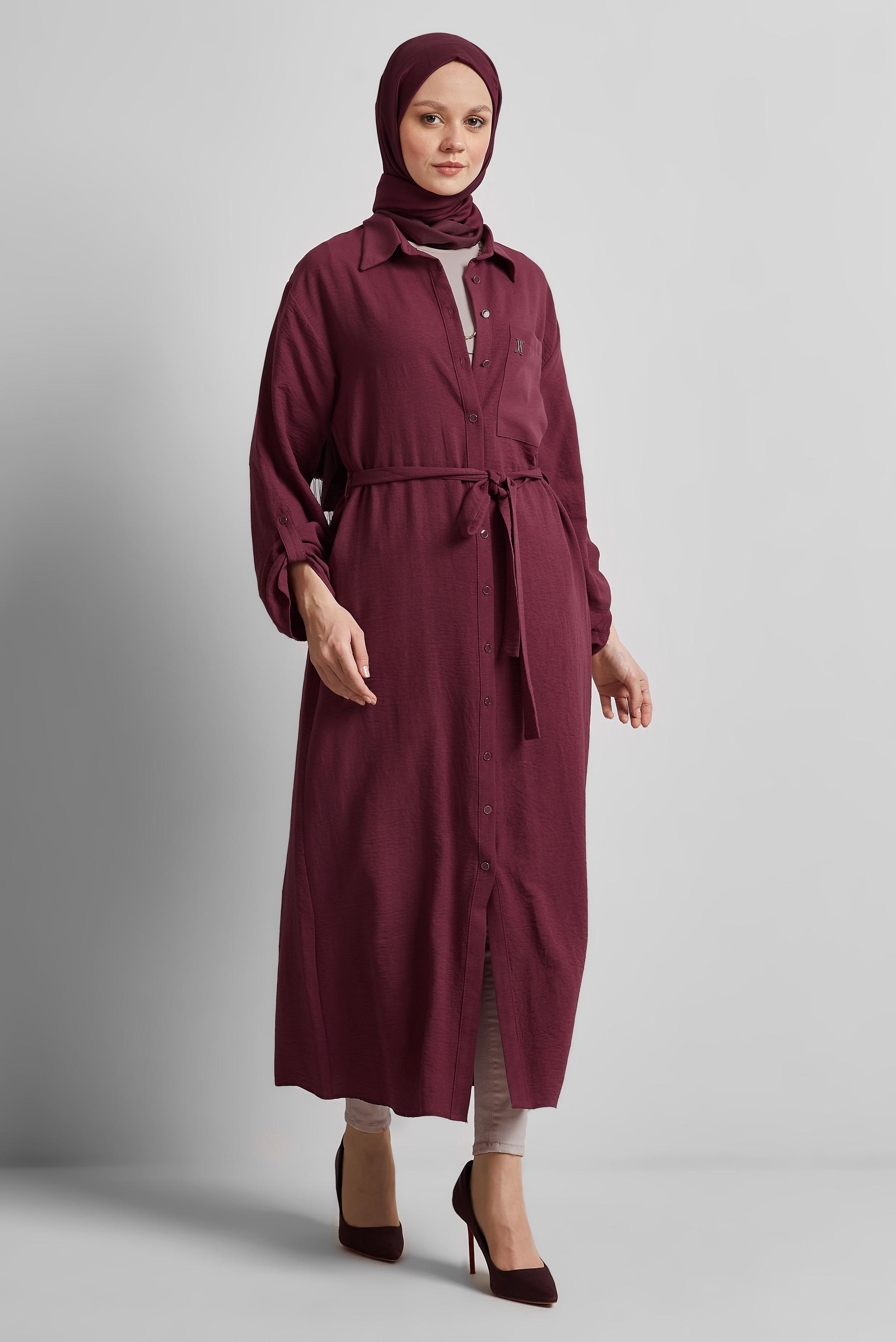 Tesettür giyim PEMBE KUŞAKLI TUNİK 44785