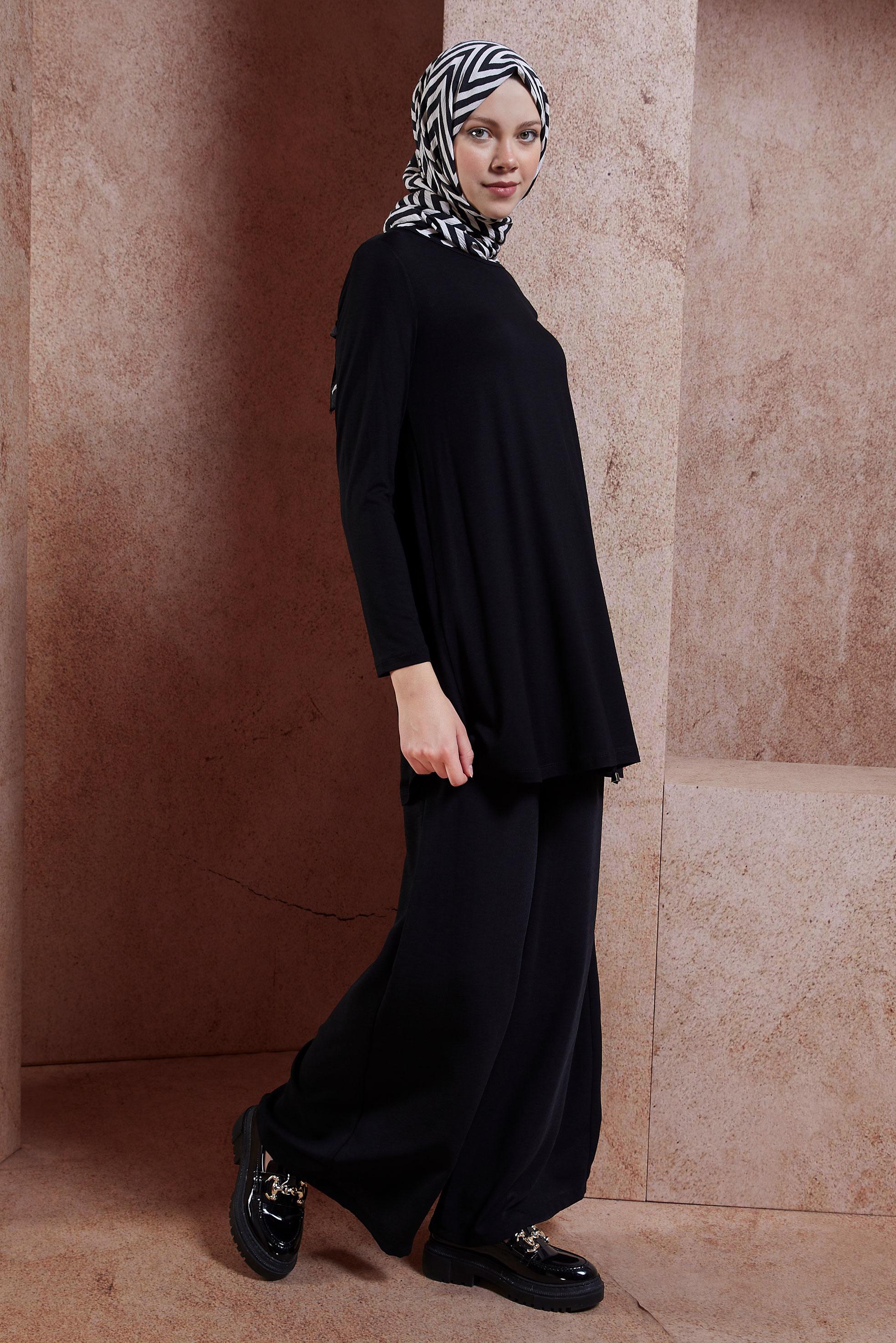 Tesettür giyim SİYAH BİSİKLET YAKA TESETTÜR TUNİK 44788