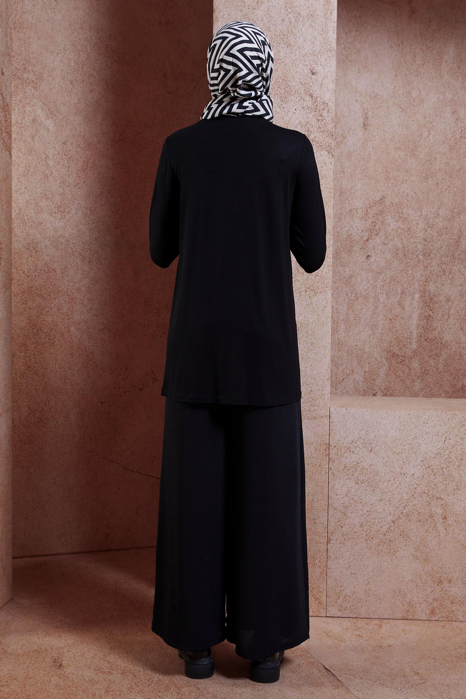 Tesettür giyim SİYAH BİSİKLET YAKA TESETTÜR TUNİK 44788