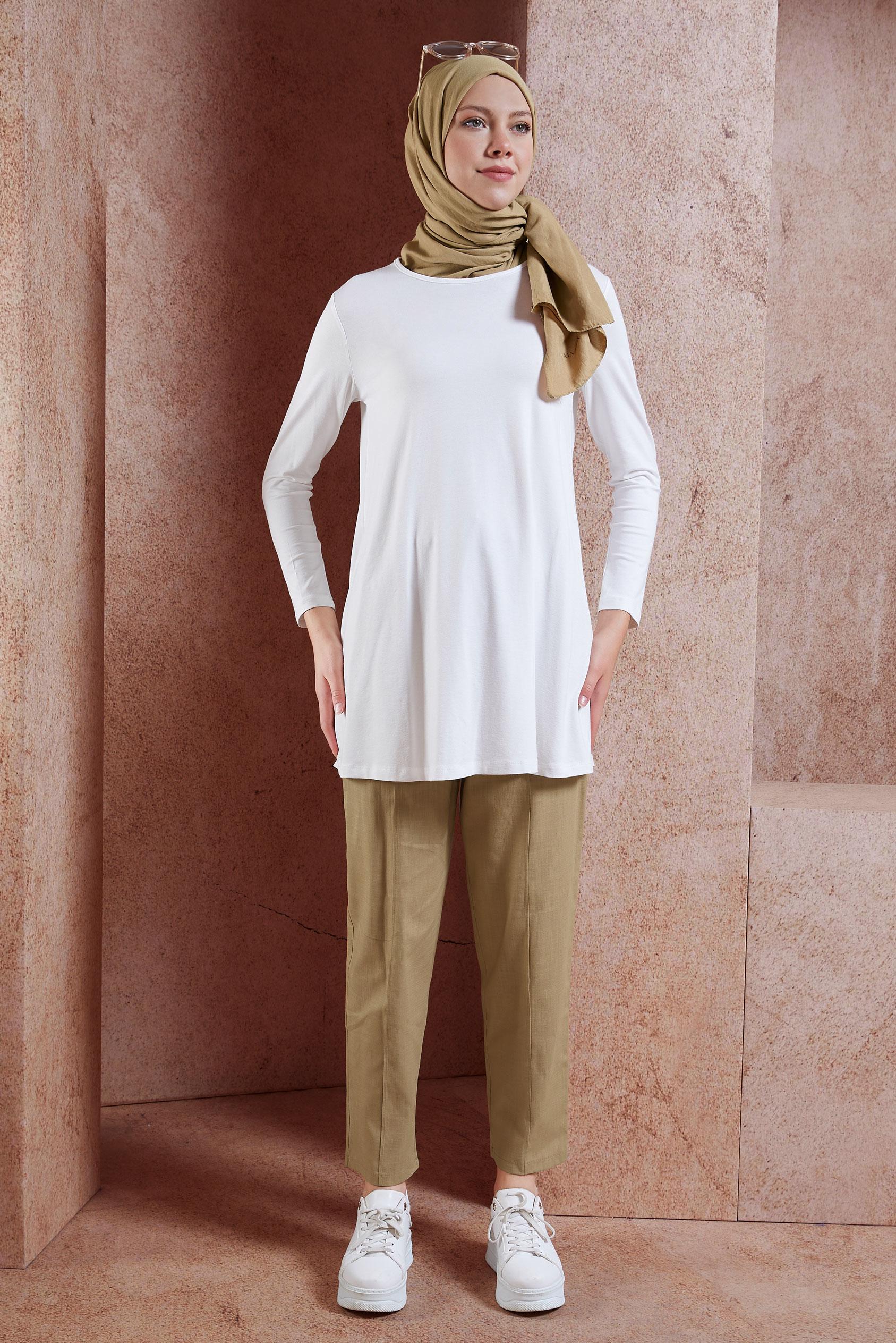 Tesettür giyim BEYAZ BİSİKLET YAKA TESETTÜR TUNİK 44788