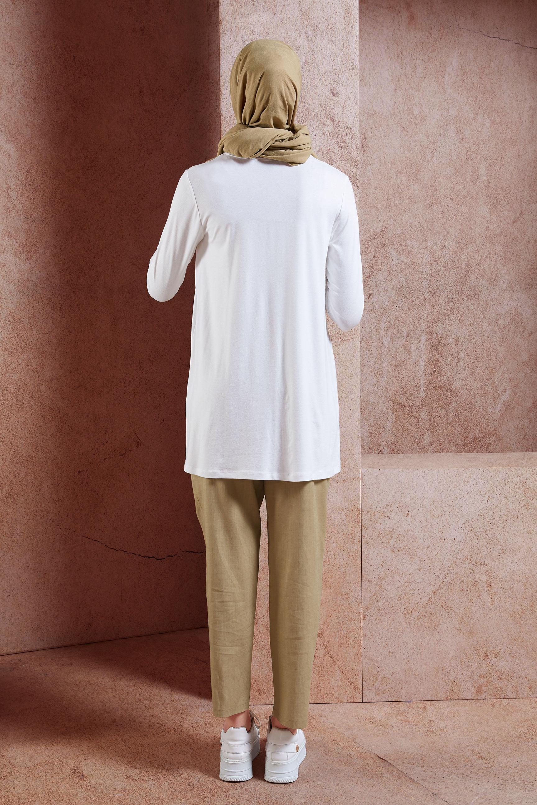 Tesettür giyim BEYAZ BİSİKLET YAKA TESETTÜR TUNİK 44788