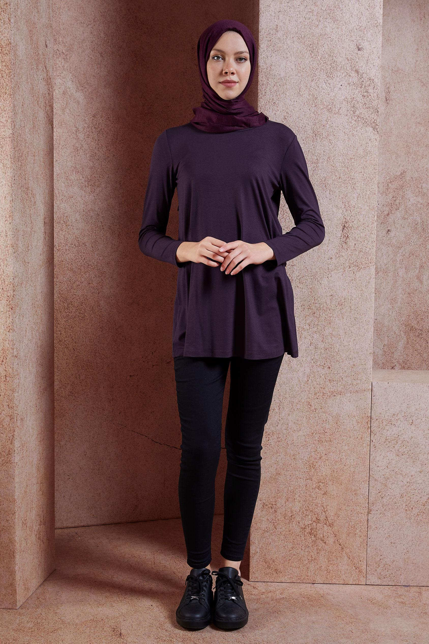 Hijab clothing PURPLE CREW-NECK MODEST TUNIC 44788