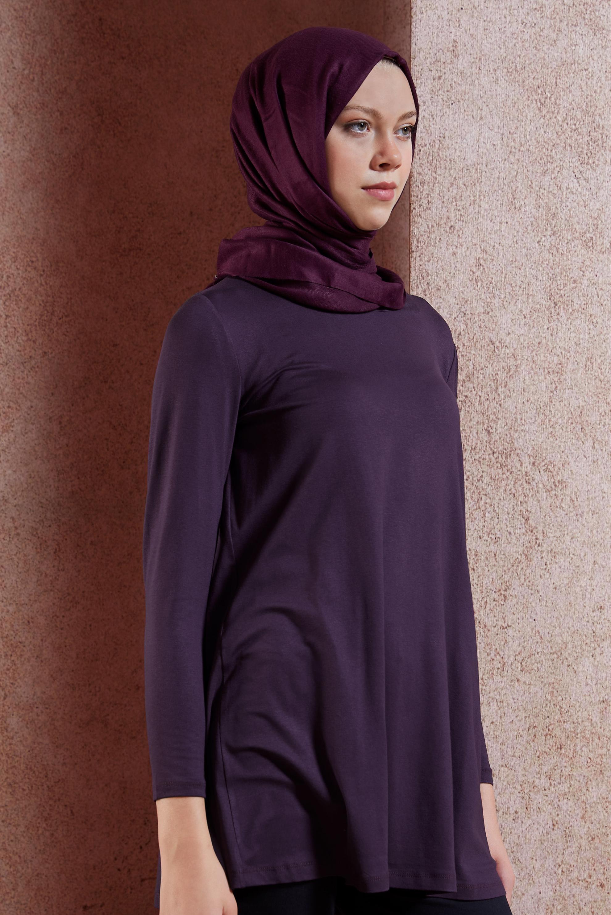 Hijab clothing PURPLE CREW-NECK MODEST TUNIC 44788