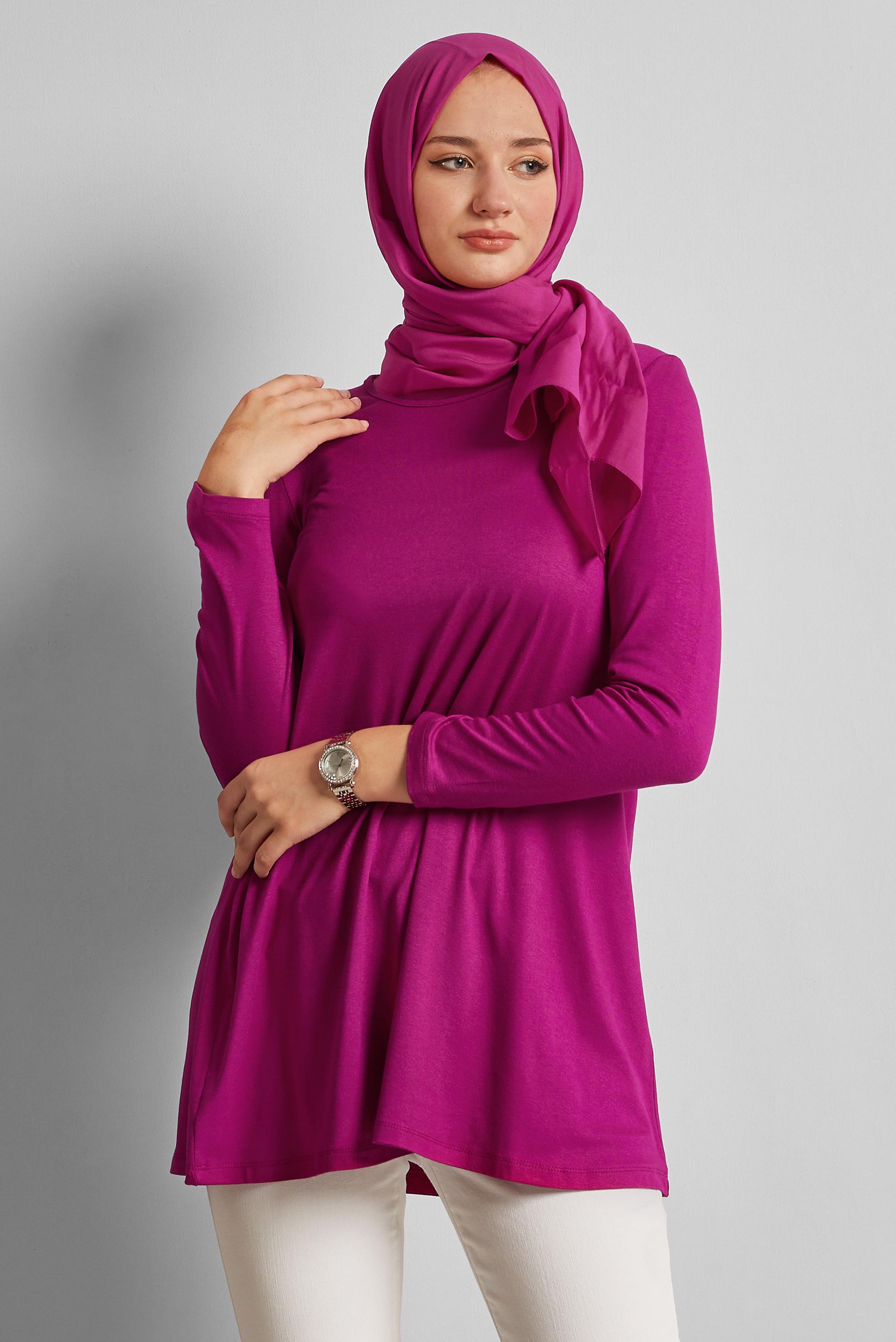 Tesettür giyim FUŞYA BİSİKLET YAKA TESETTÜR TUNİK 44788