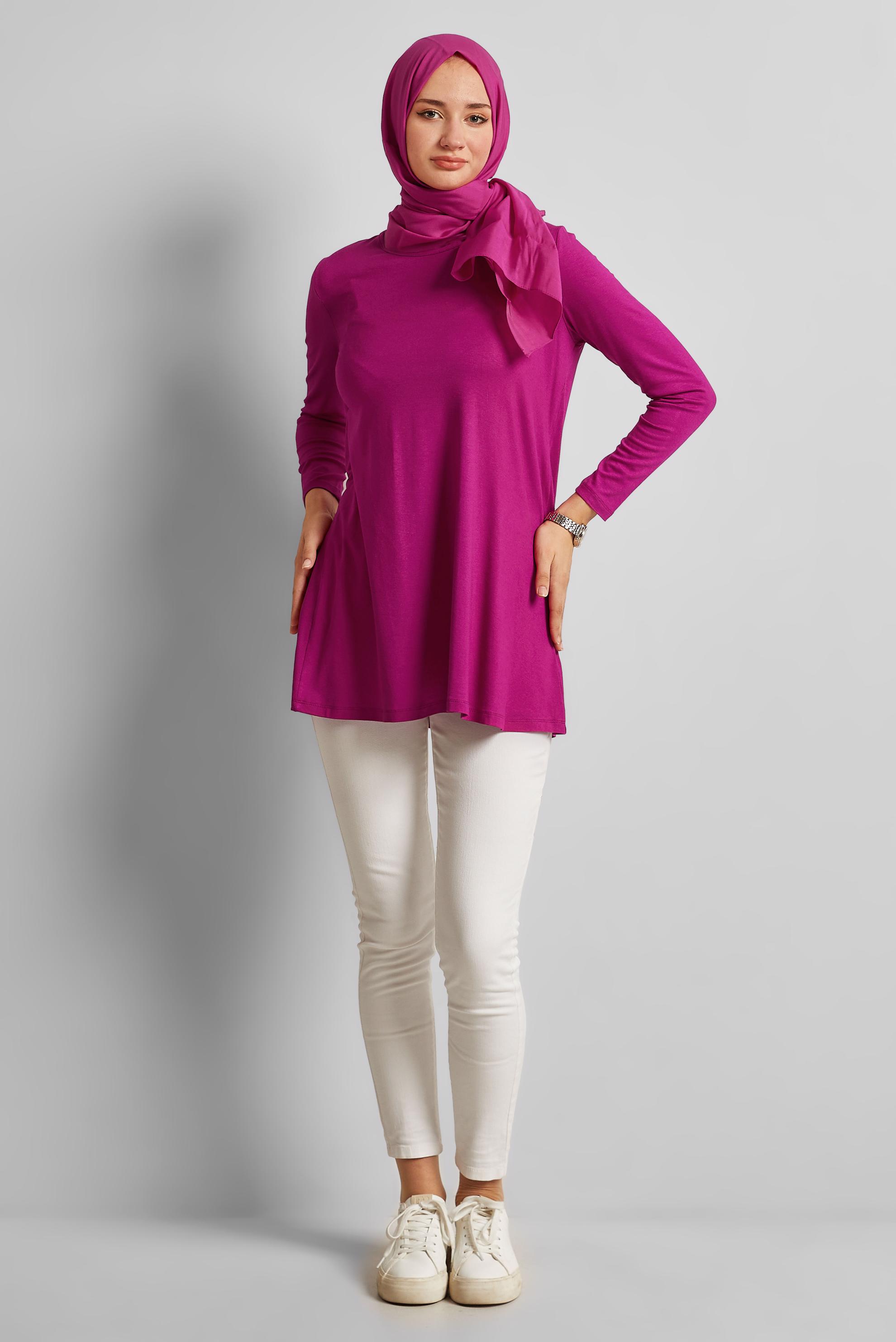 Tesettür giyim FUŞYA BİSİKLET YAKA TESETTÜR TUNİK 44788