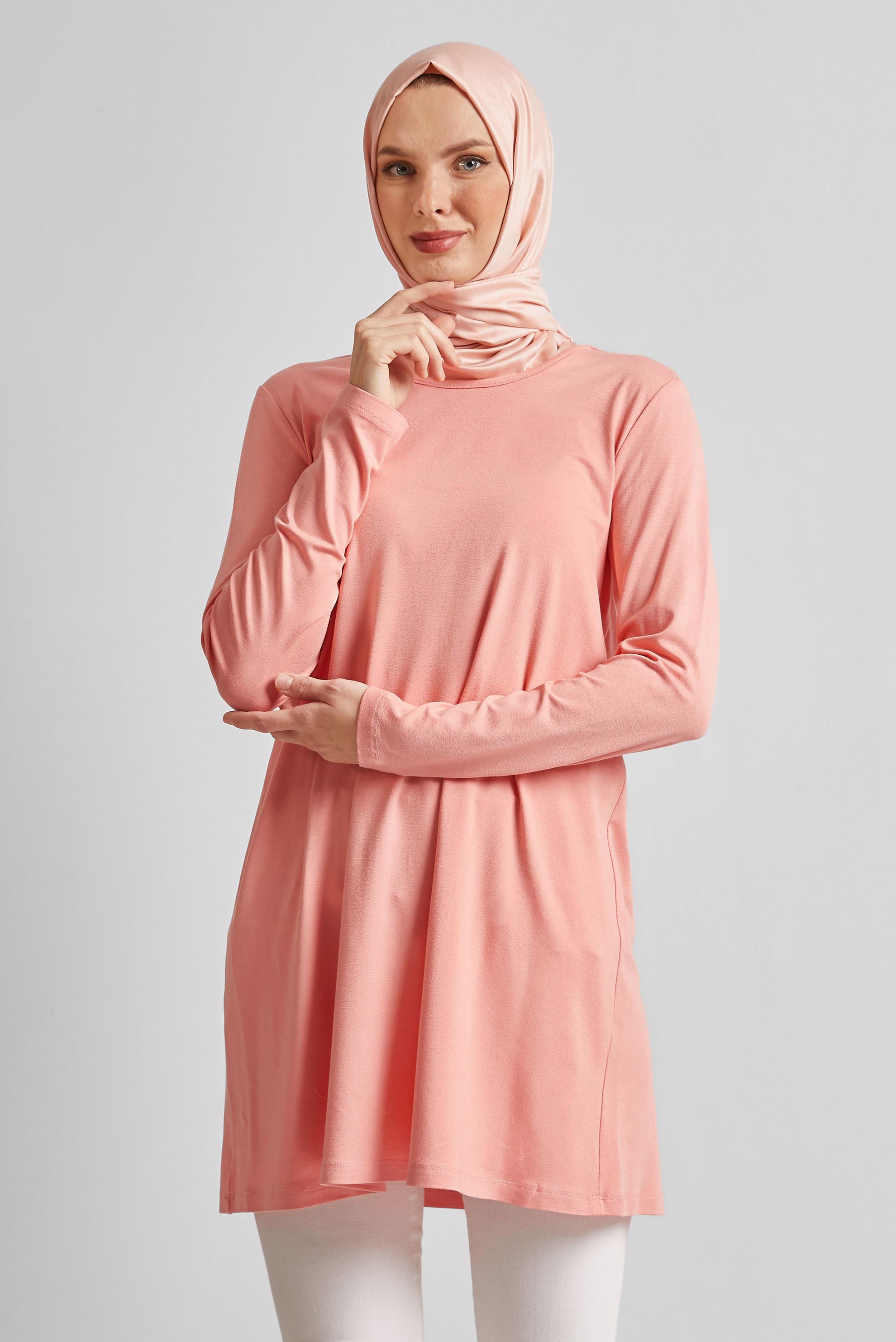 Tesettür giyim PUDRA BİSİKLET YAKA TESETTÜR TUNİK 44788