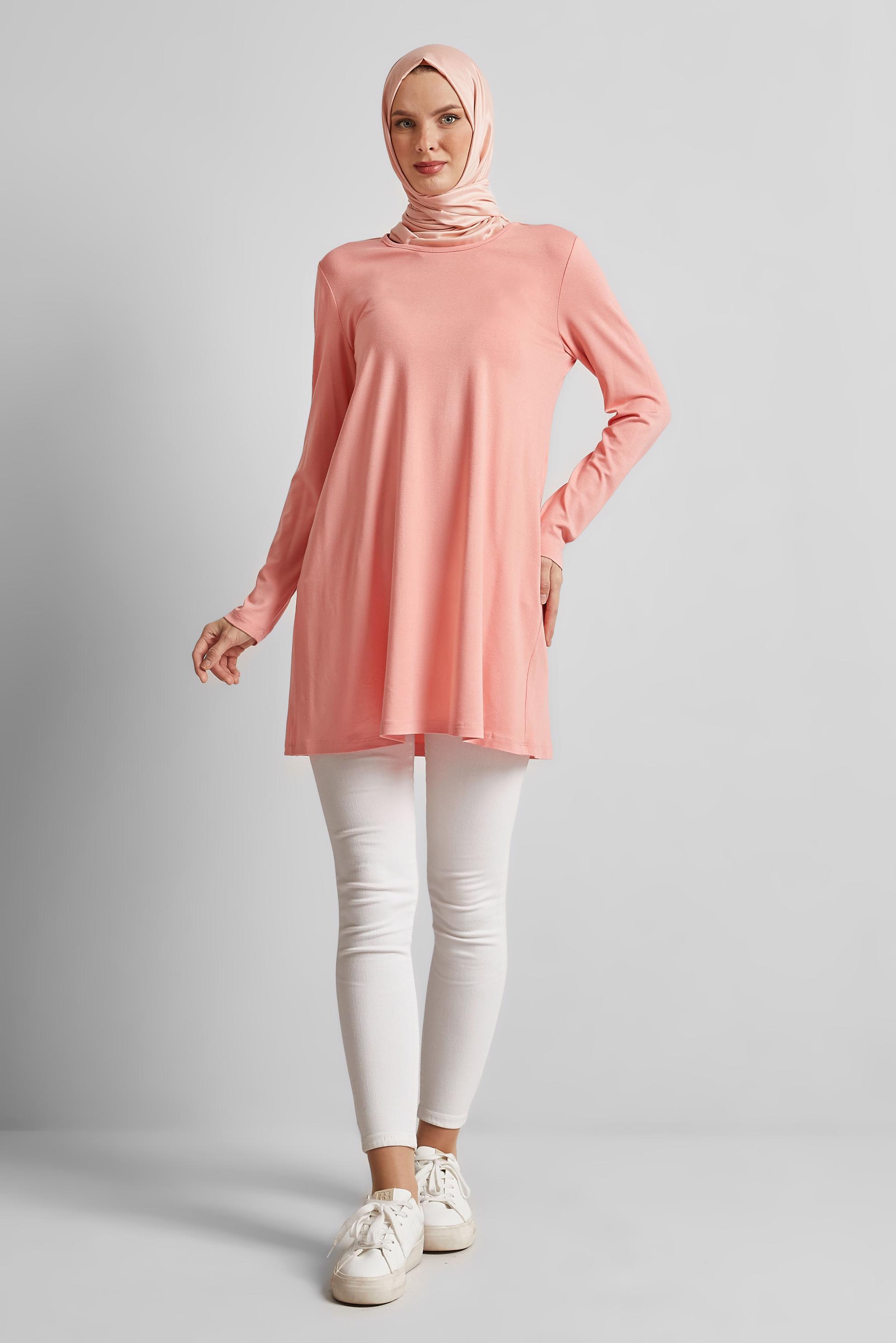 Tesettür giyim PUDRA BİSİKLET YAKA TESETTÜR TUNİK 44788