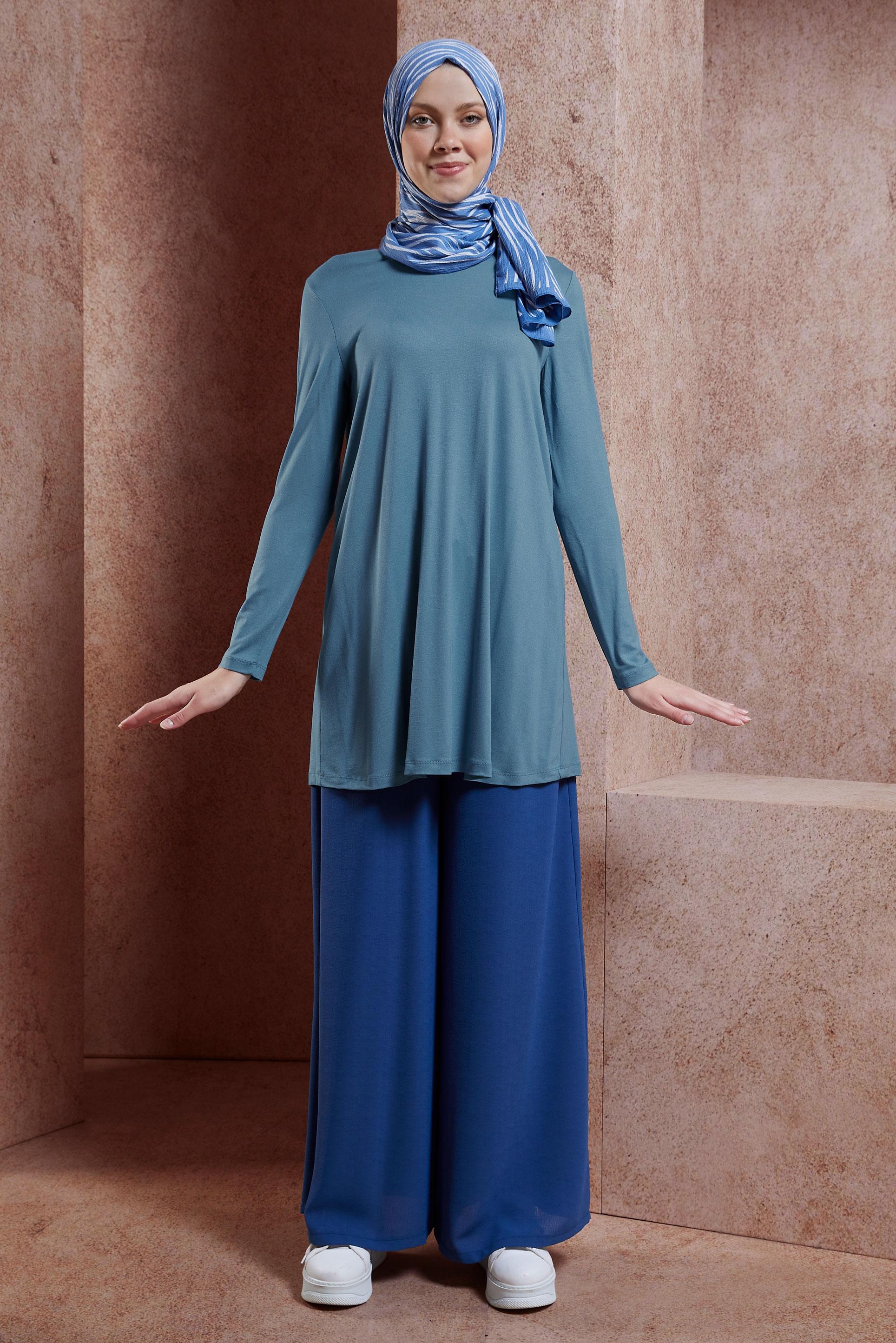 Hijab clothing BLUE CREW-NECK MODEST TUNIC 44788