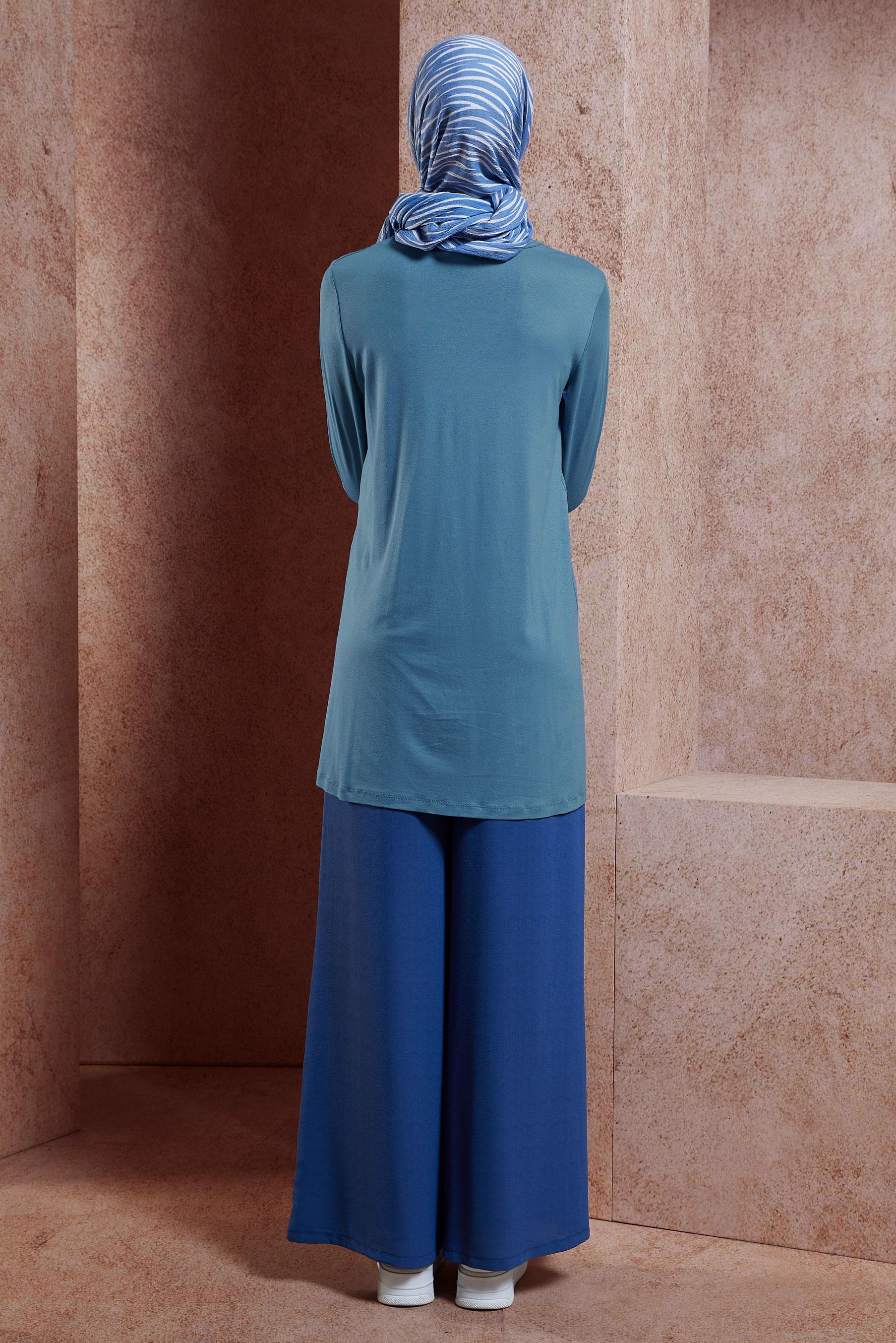 Hijab clothing BLUE CREW-NECK MODEST TUNIC 44788
