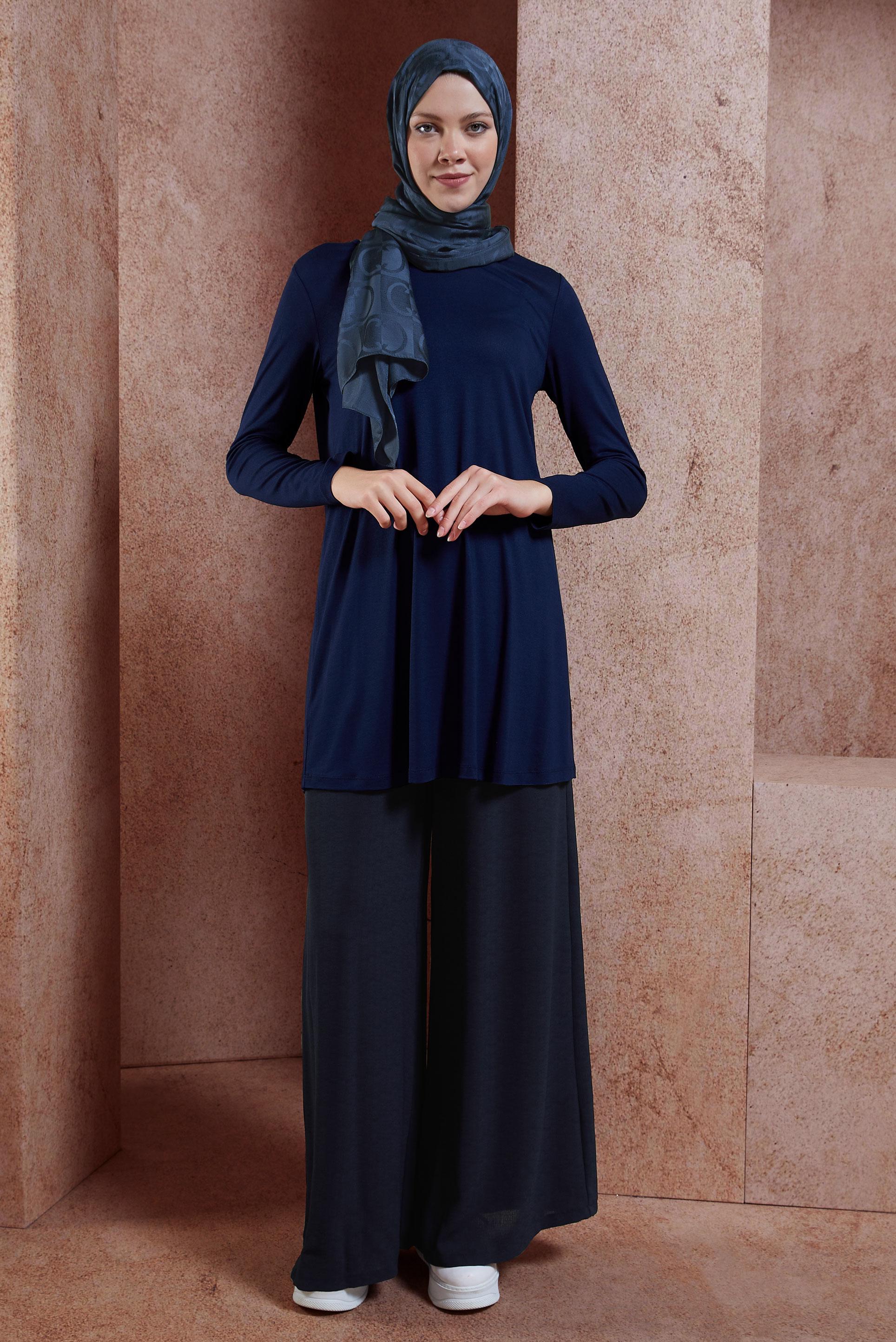 Hijab clothing NAVY BLUE CREW-NECK MODEST TUNIC 44788