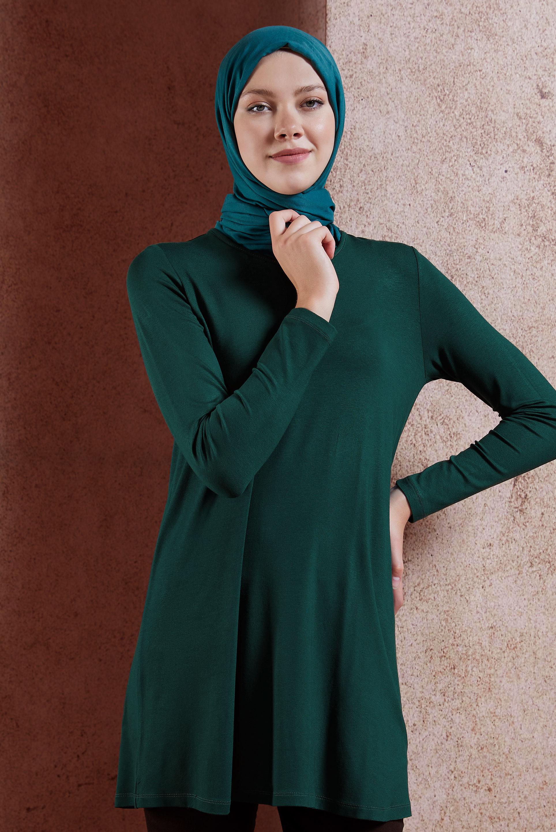 Hijab clothing GREEN CREW-NECK MODEST TUNIC 44788