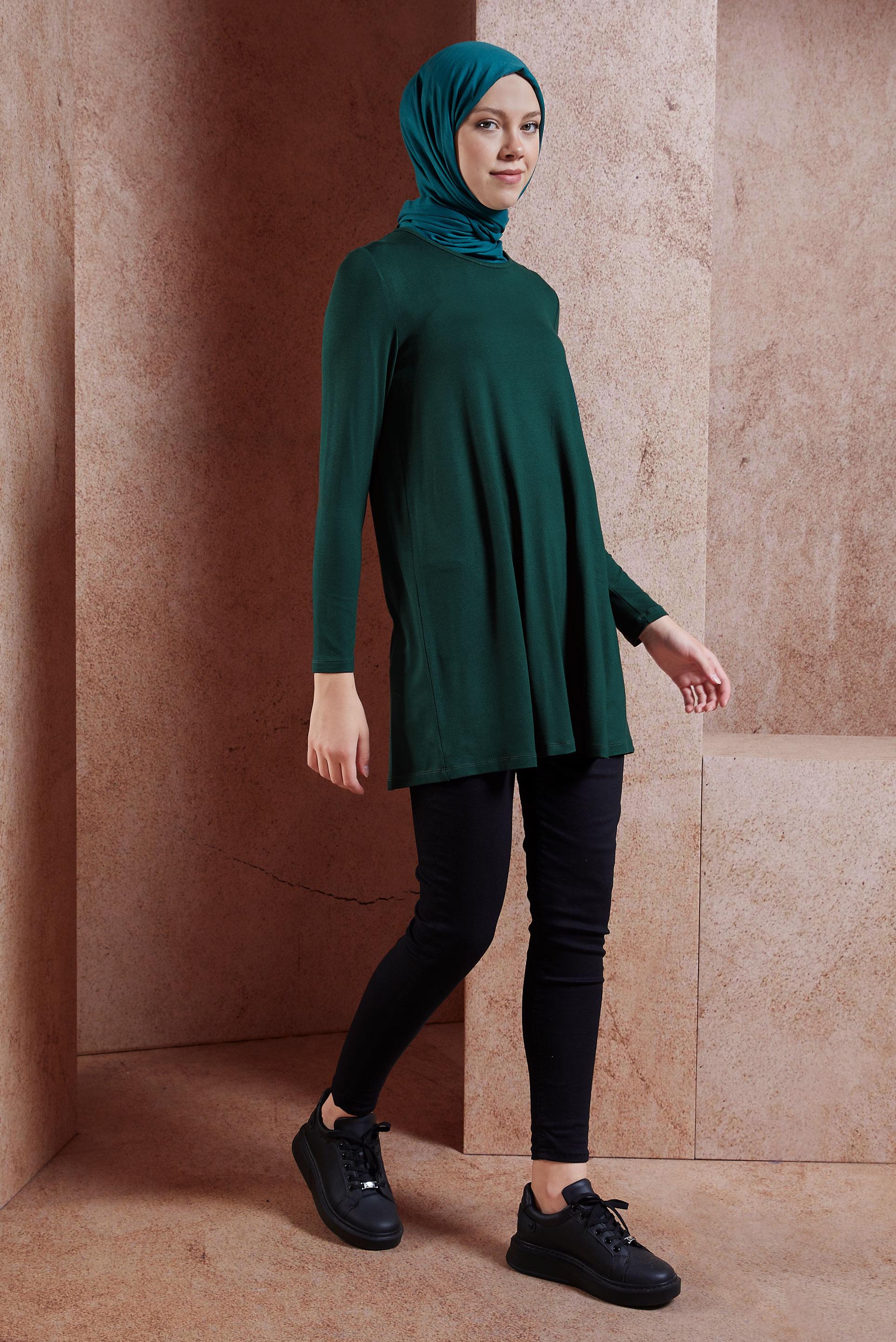 Hijab clothing GREEN CREW-NECK MODEST TUNIC 44788