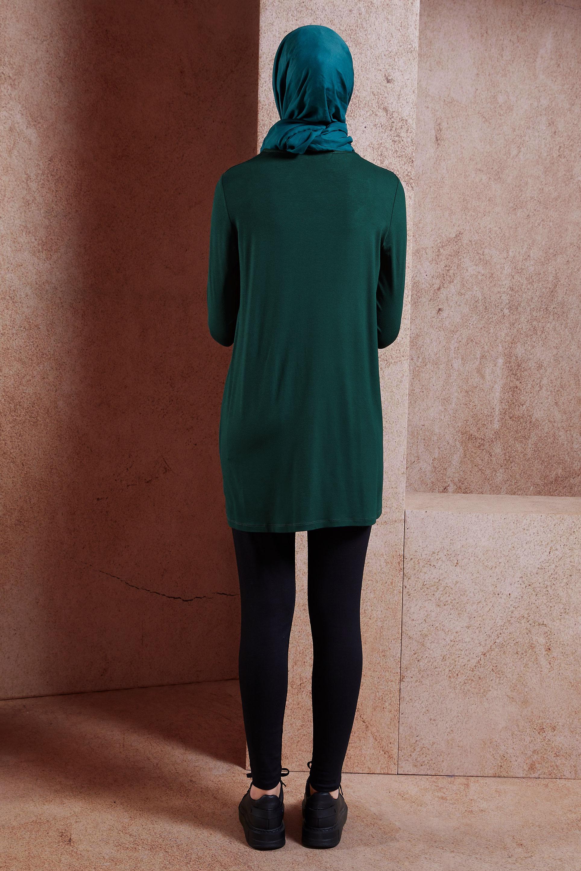 Hijab clothing GREEN CREW-NECK MODEST TUNIC 44788