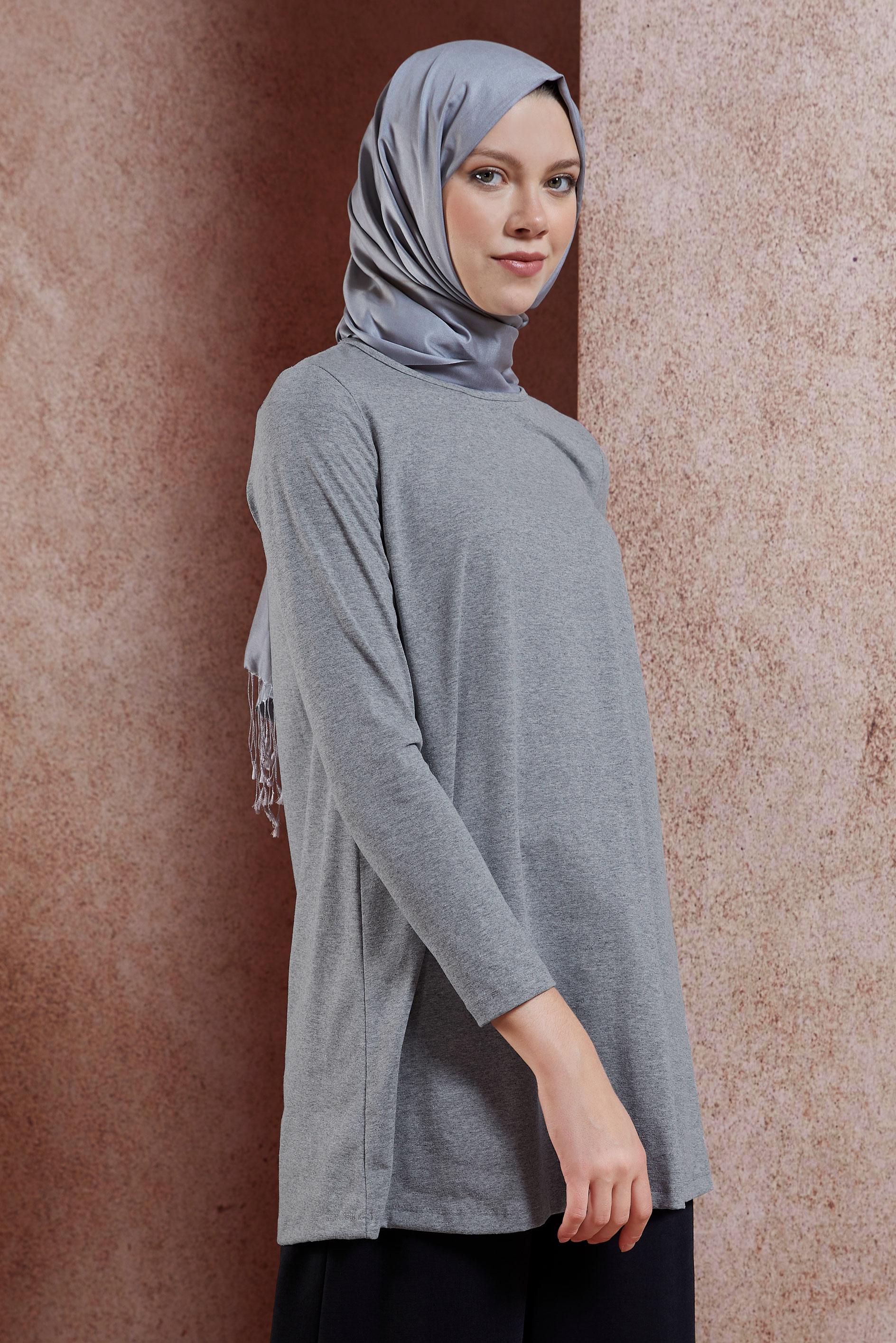 Hijab clothing GREY CREW-NECK MODEST TUNIC 44788
