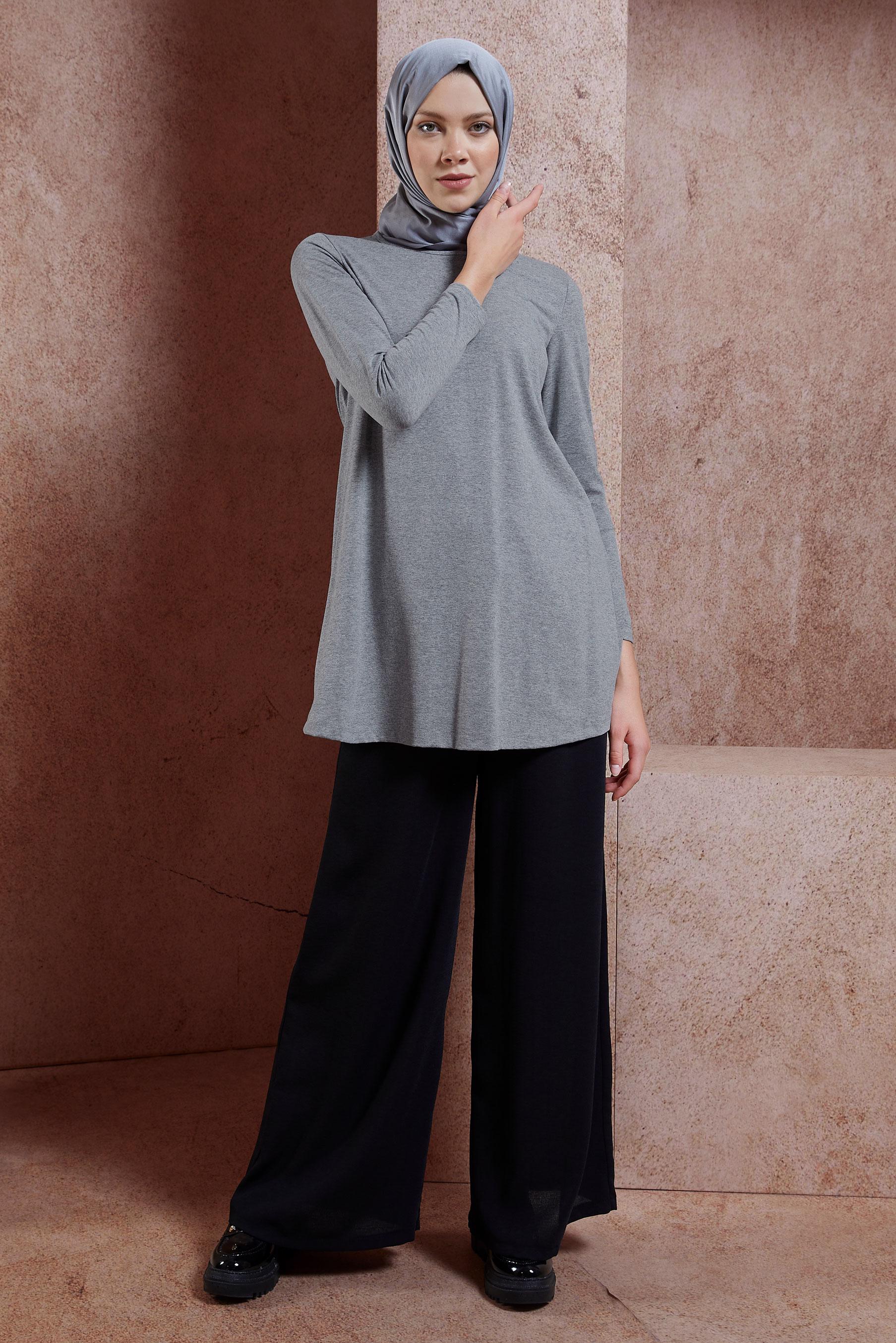 Hijab clothing GREY CREW-NECK MODEST TUNIC 44788