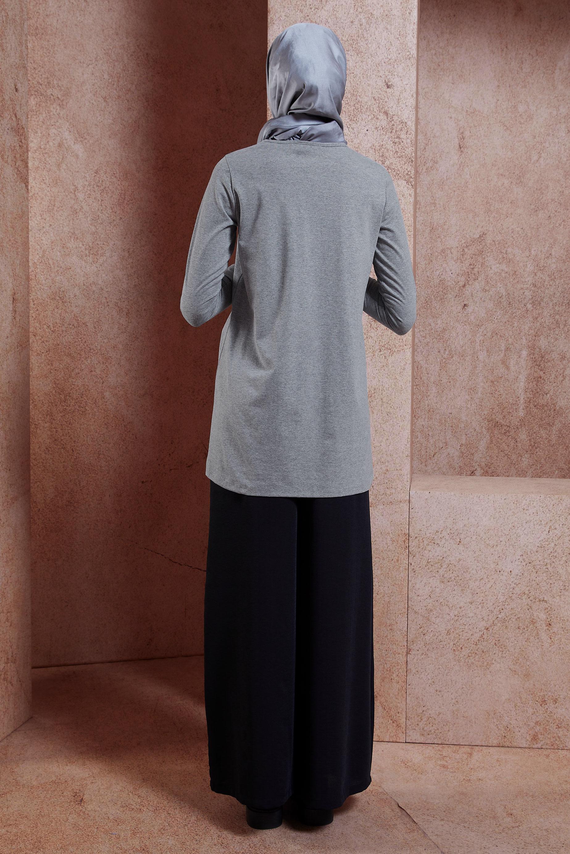 Hijab clothing GREY CREW-NECK MODEST TUNIC 44788