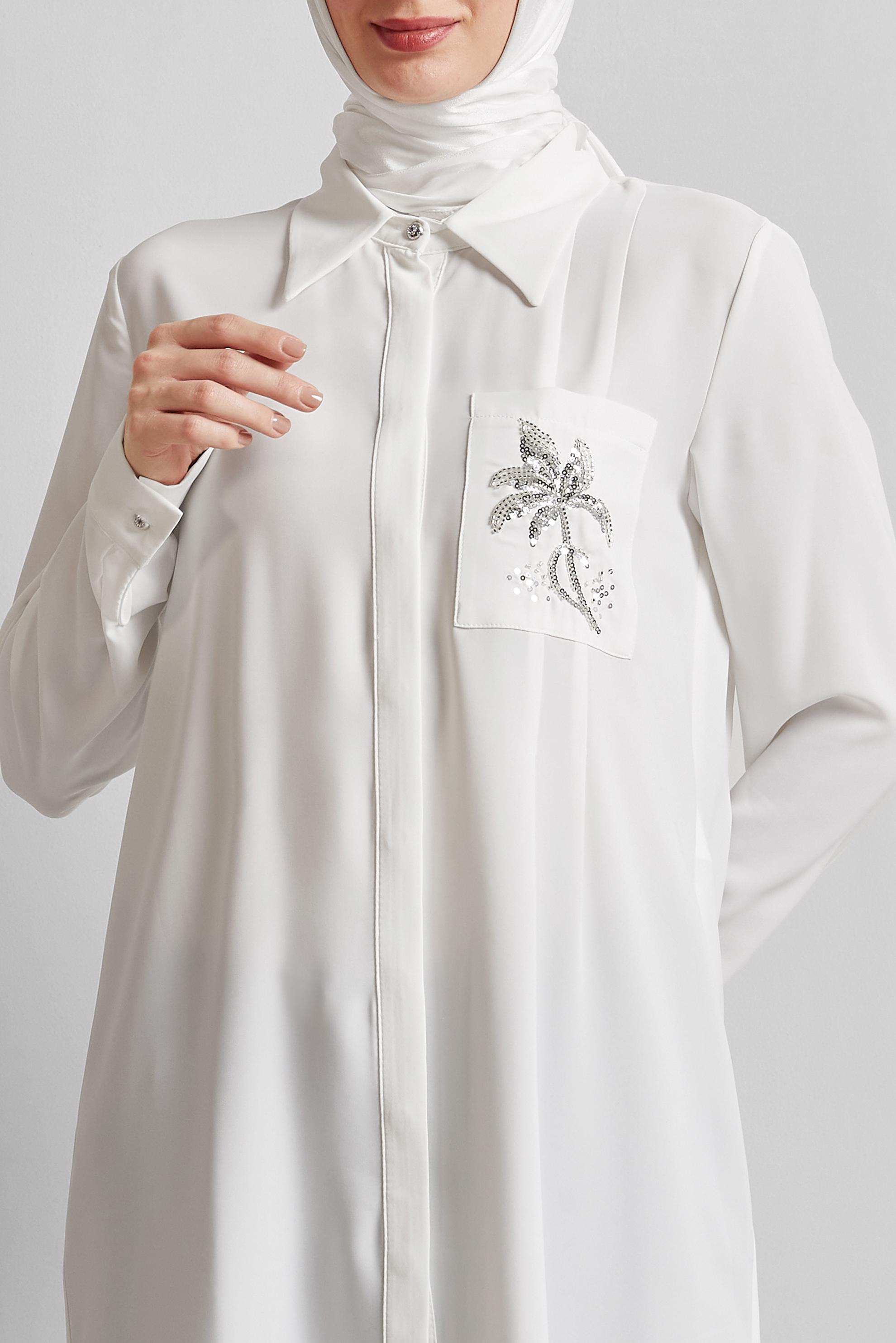 Tesettür giyim BEYAZ BONCUK BASKILI TUNİK 44794