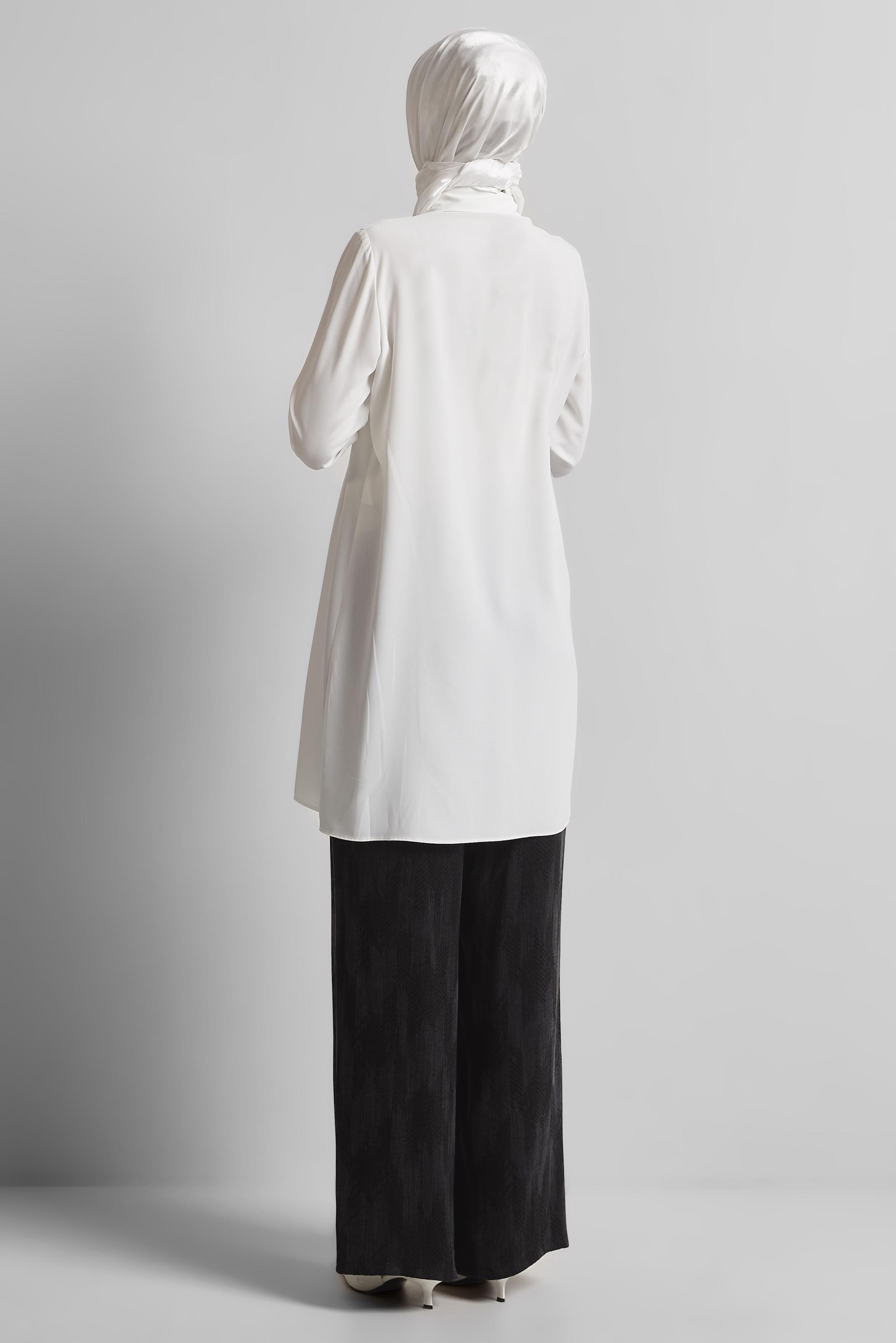 Tesettür giyim BEYAZ BONCUK BASKILI TUNİK 44794