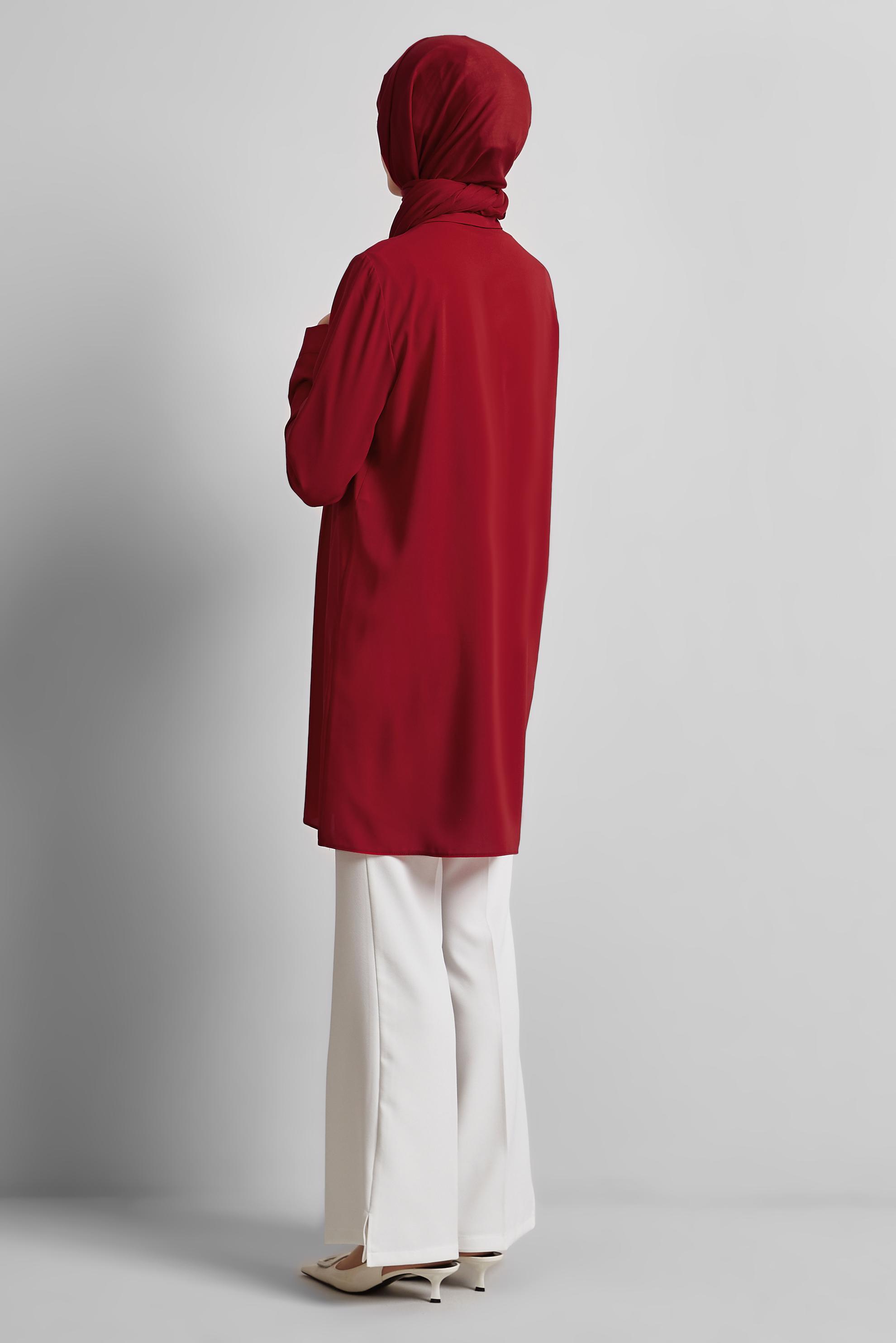 Tesettür giyim KIRMIZI BONCUK BASKILI TUNİK 44794