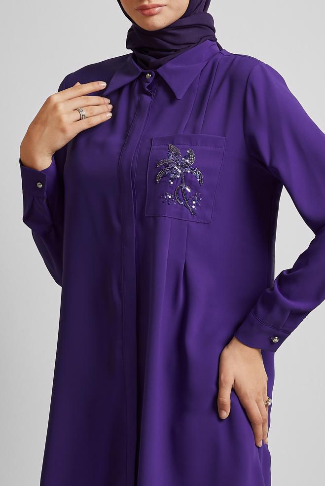 Hijab-Kleidung LILA TUNIKA MIT PERLENSTICKEREI 44794 - ALVİNA