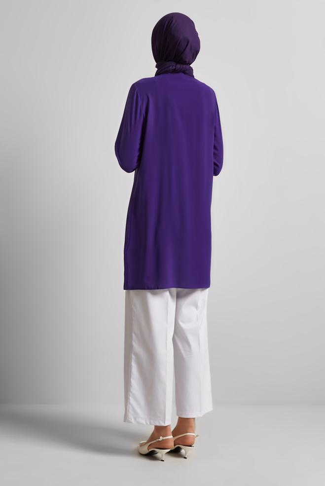 Hijab-Kleidung LILA TUNIKA MIT PERLENSTICKEREI 44794 - ALVİNA