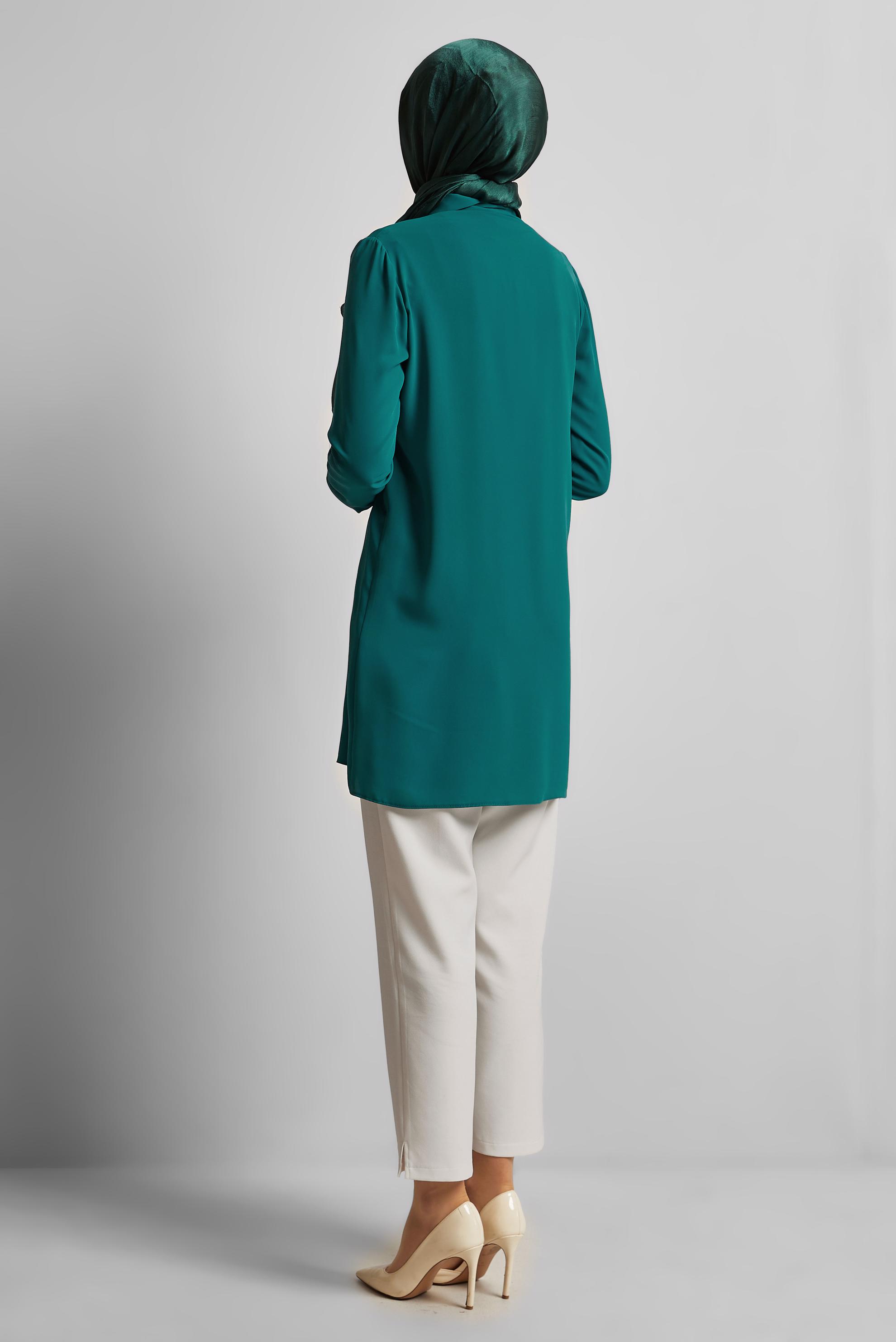 Tesettür giyim MAVİ BONCUK BASKILI TUNİK 44794