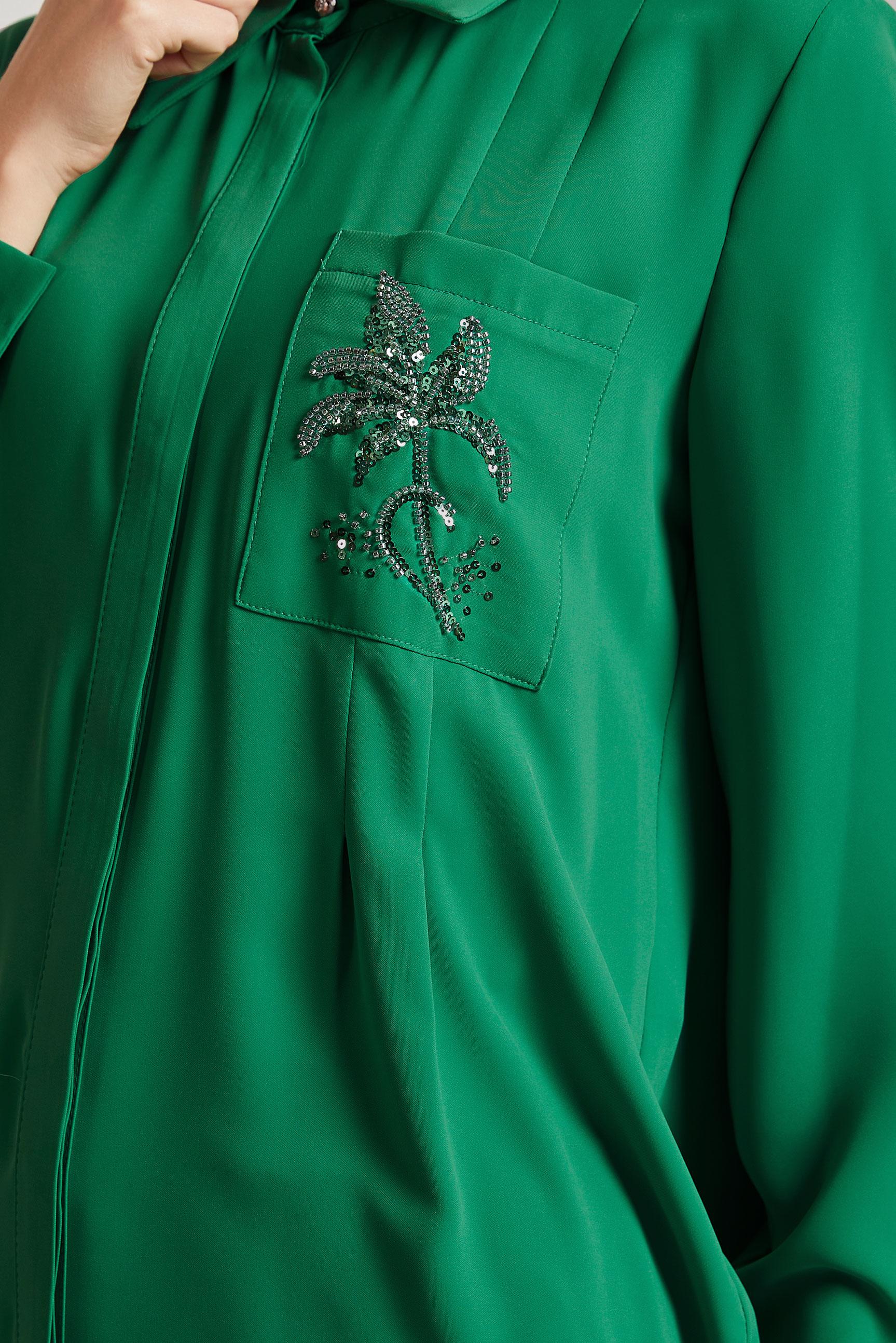 Tesettür giyim YEŞİL BONCUK BASKILI TUNİK 44794