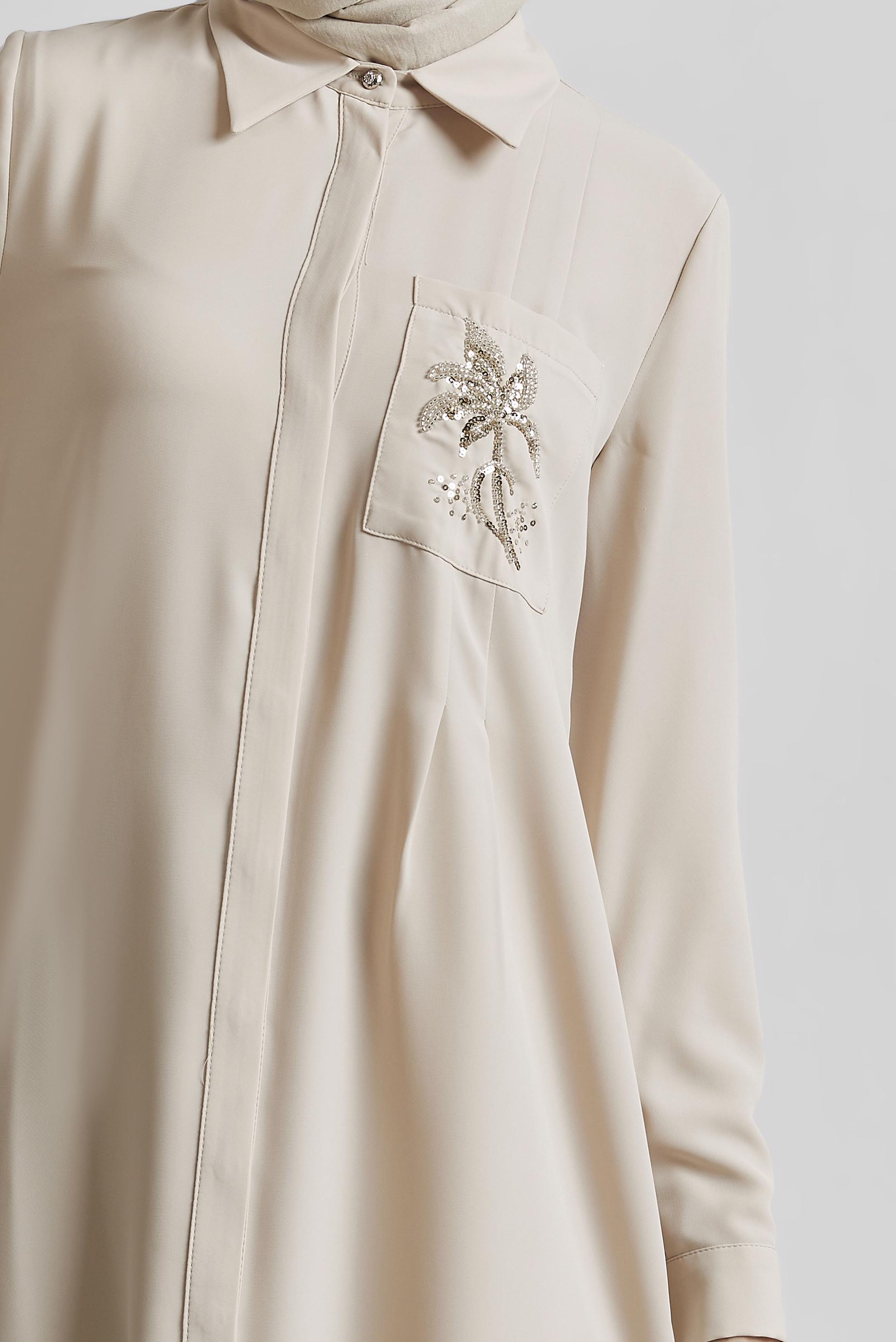 Tesettür giyim BEJ BONCUK BASKILI TUNİK 44794