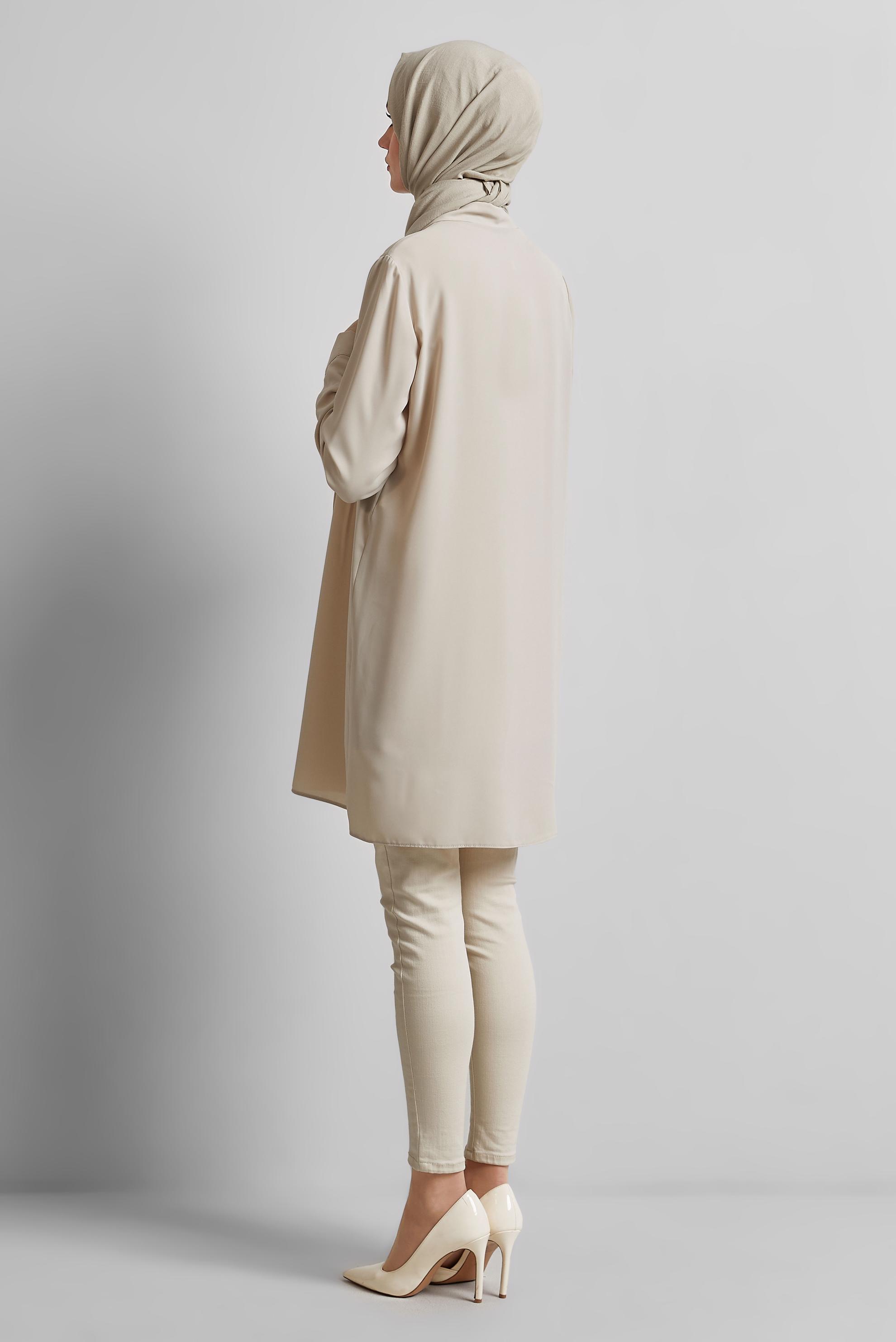 Tesettür giyim BEJ BONCUK BASKILI TUNİK 44794