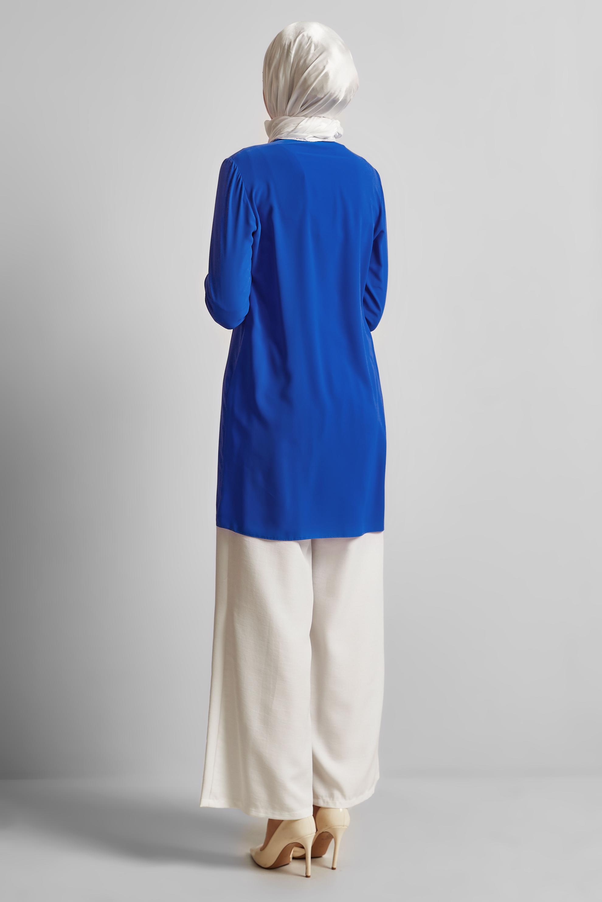 Tesettür giyim LACİVERT BONCUK BASKILI TUNİK 44794