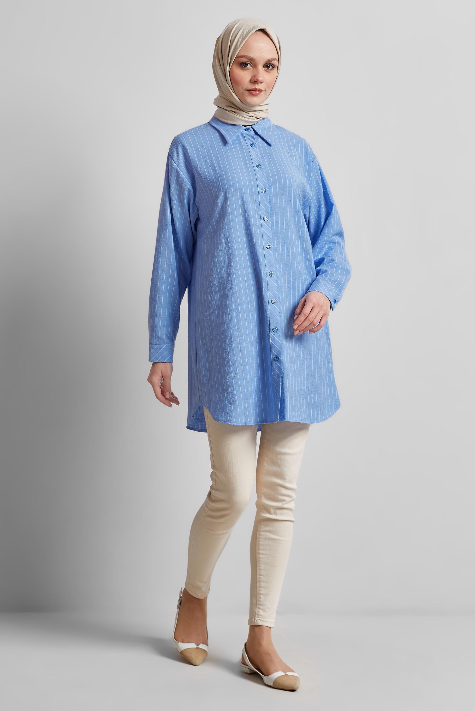 Tesettür giyim MAVİ ÇİZGİLİ GÖMLEK TUNİK 44800