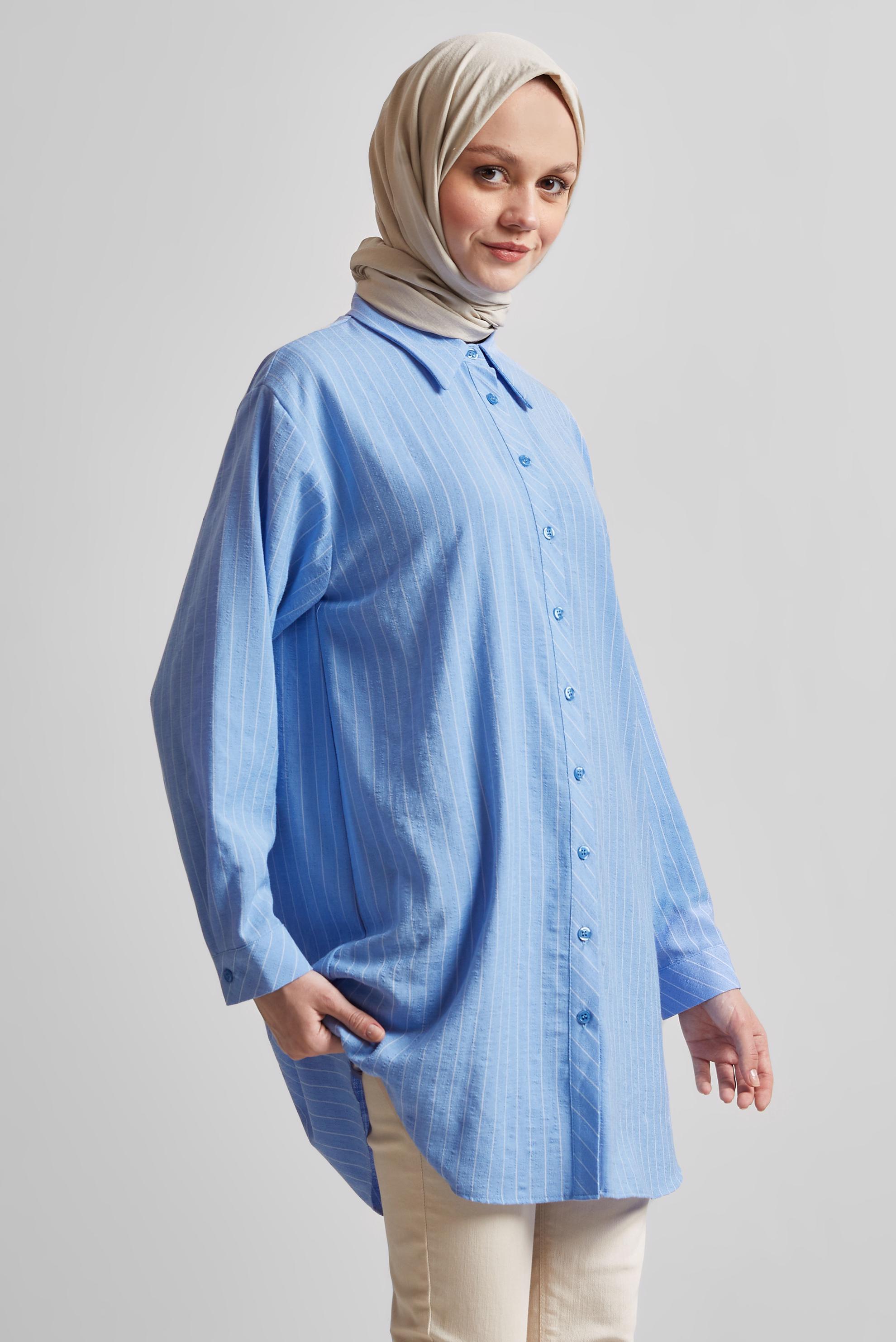 Tesettür giyim MAVİ ÇİZGİLİ GÖMLEK TUNİK 44800