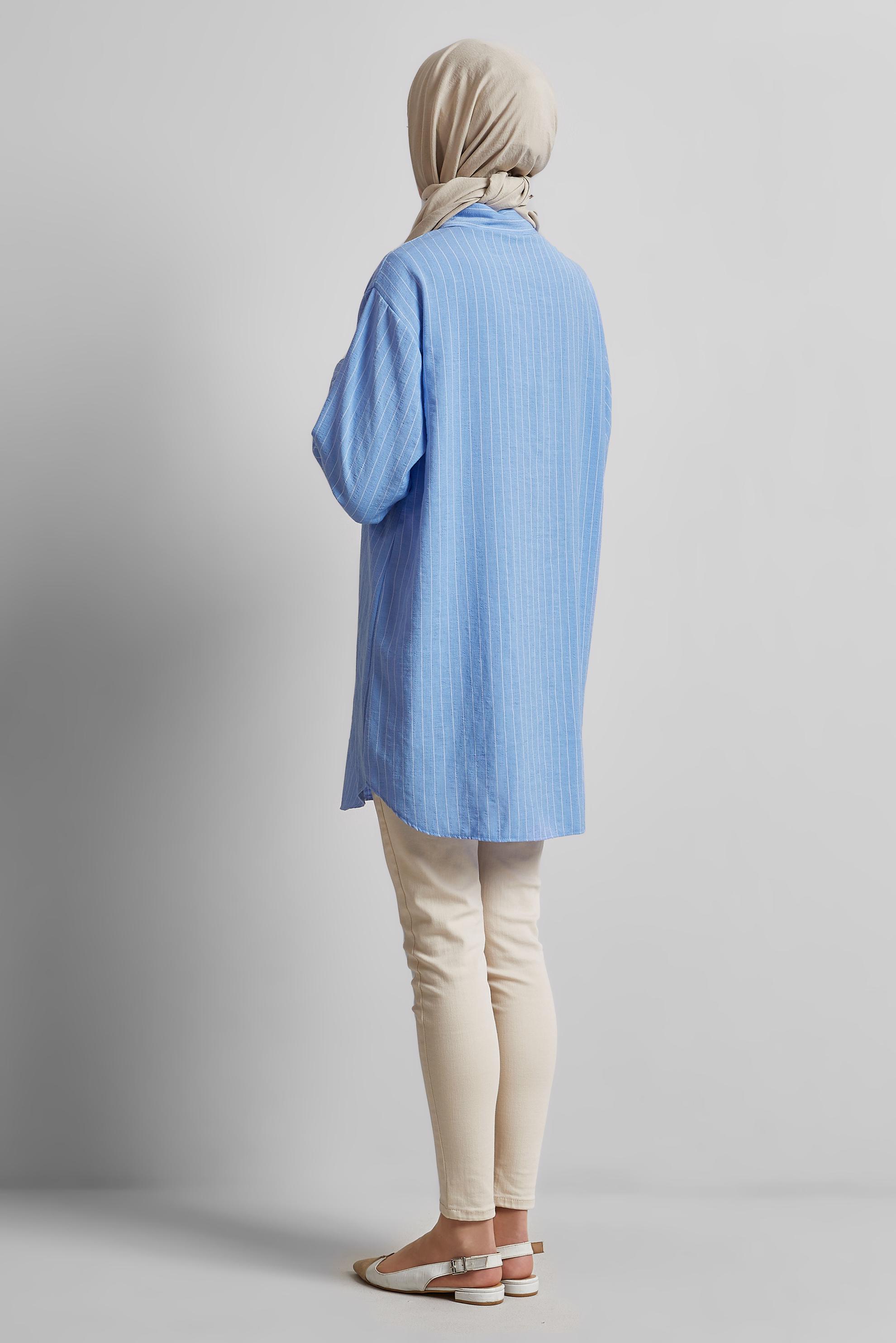 Tesettür giyim MAVİ ÇİZGİLİ GÖMLEK TUNİK 44800