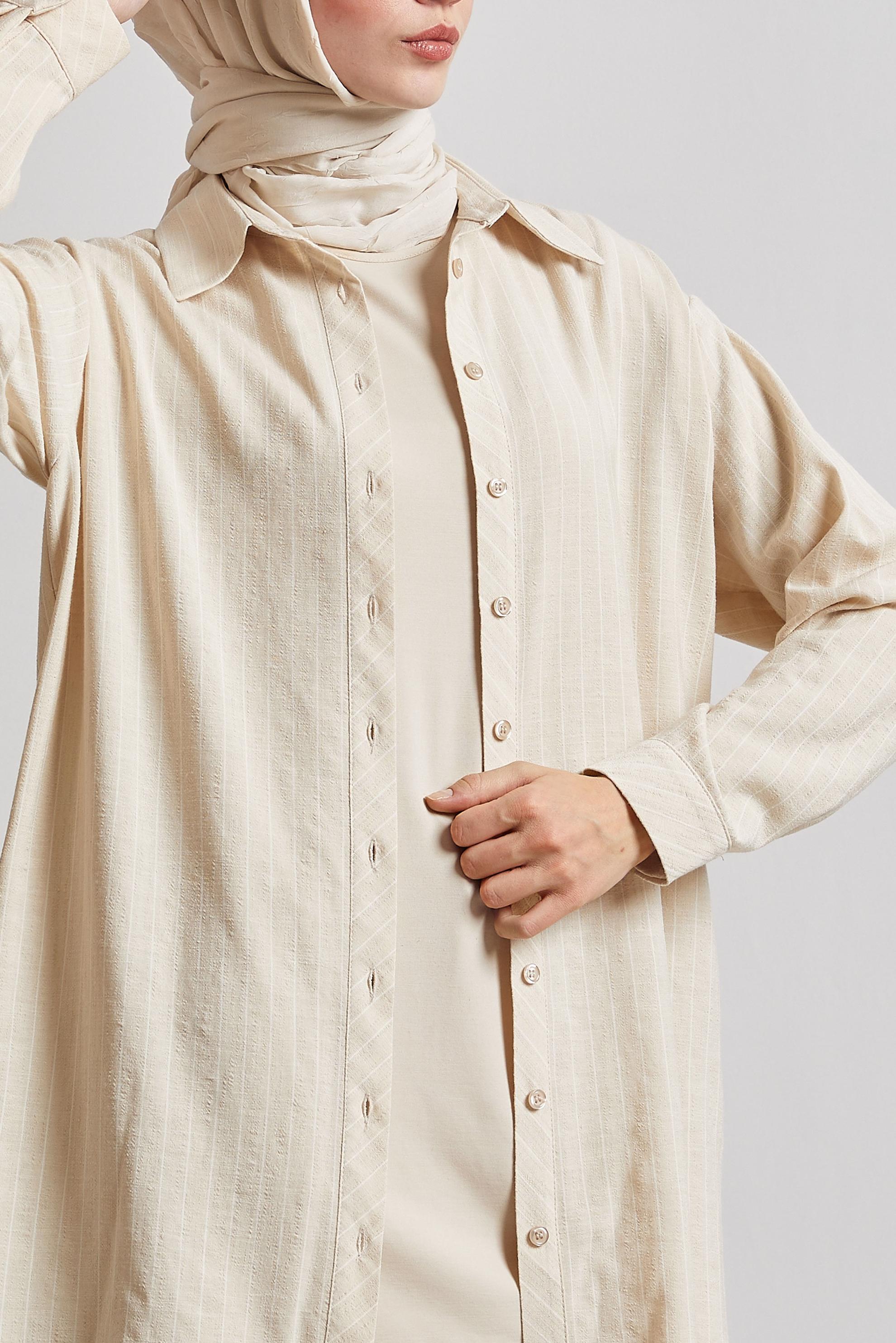 Tesettür giyim BEJ ÇİZGİLİ GÖMLEK TUNİK 44800