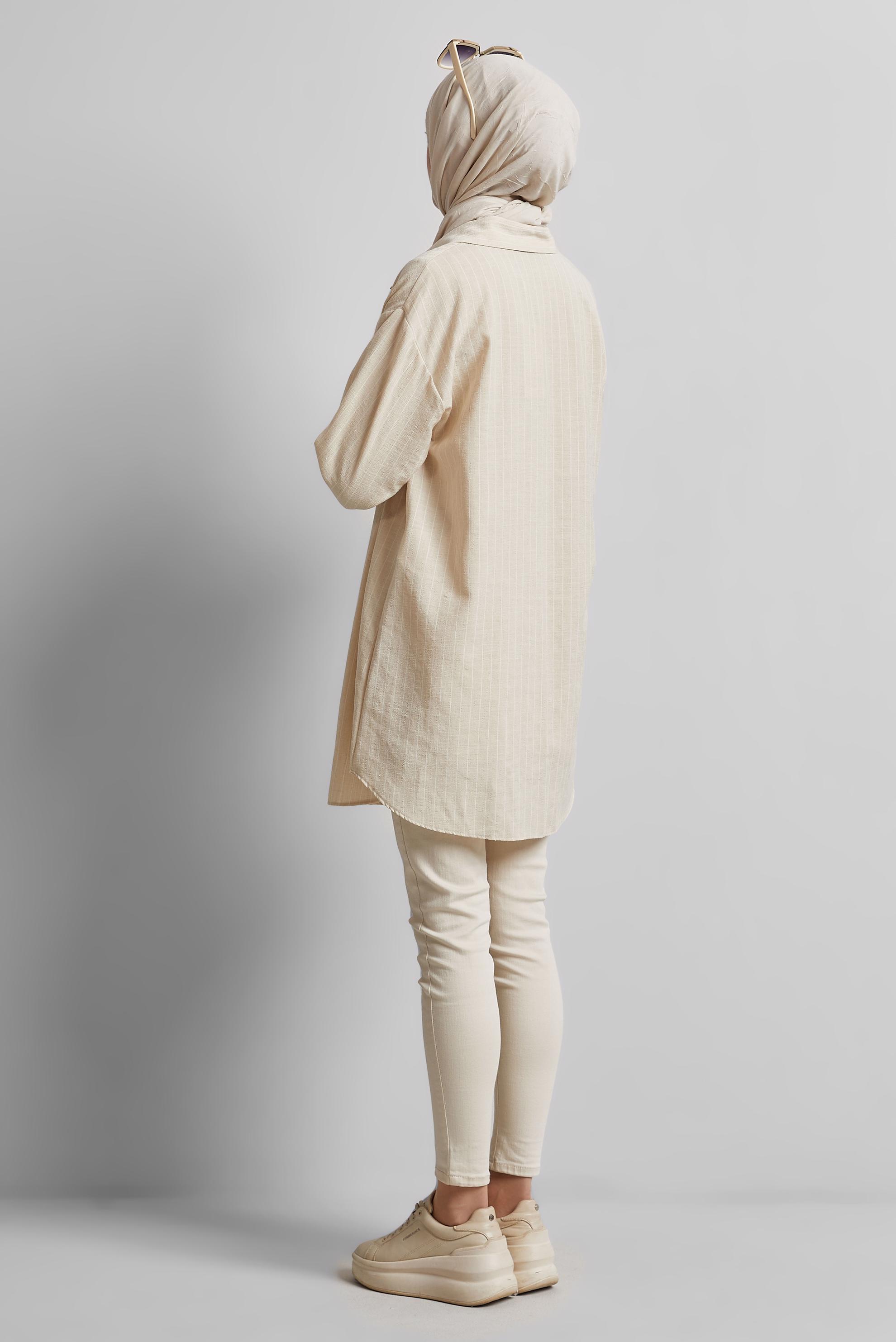 Tesettür giyim BEJ ÇİZGİLİ GÖMLEK TUNİK 44800