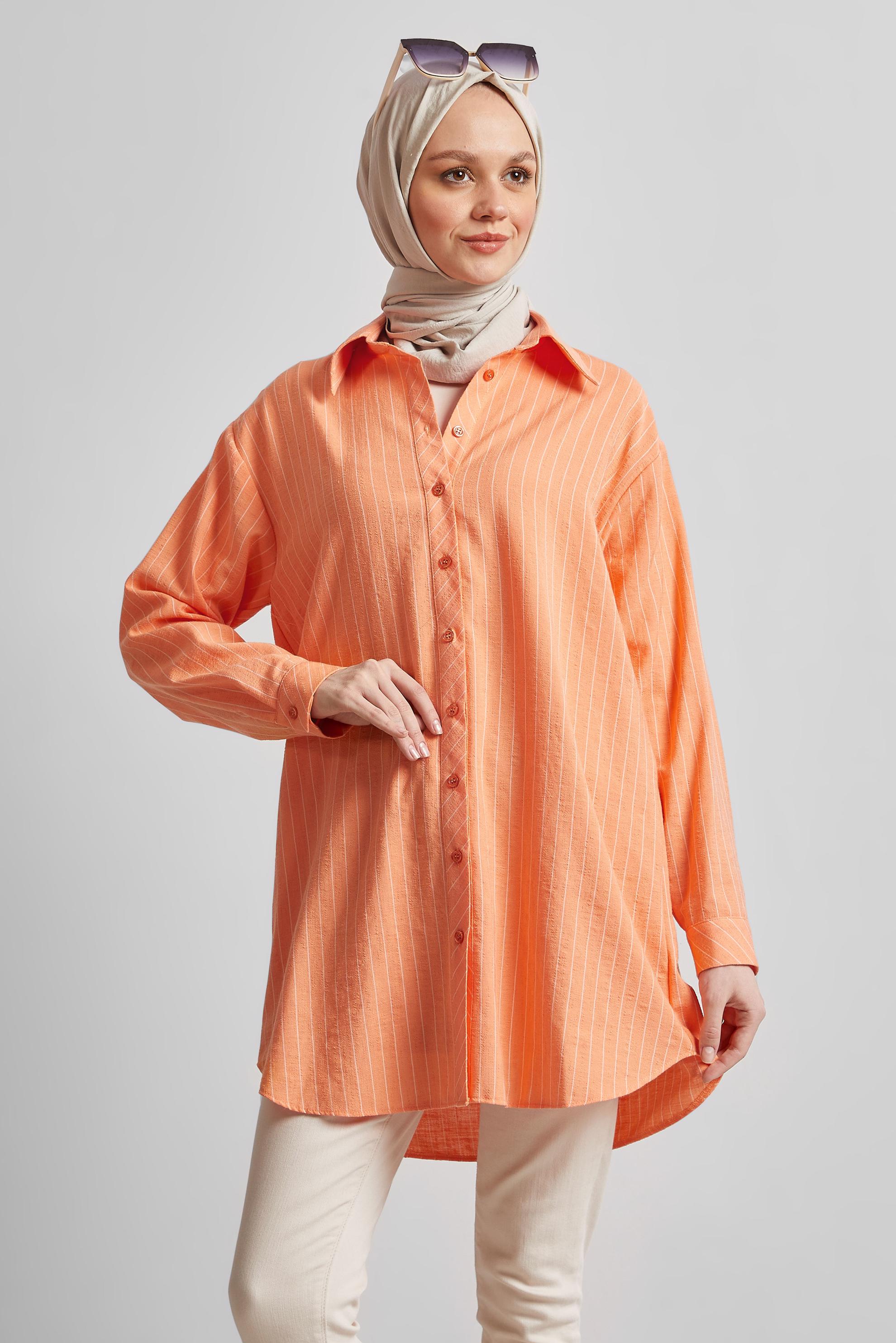 Tesettür giyim TURUNCU ÇİZGİLİ GÖMLEK TUNİK 44800