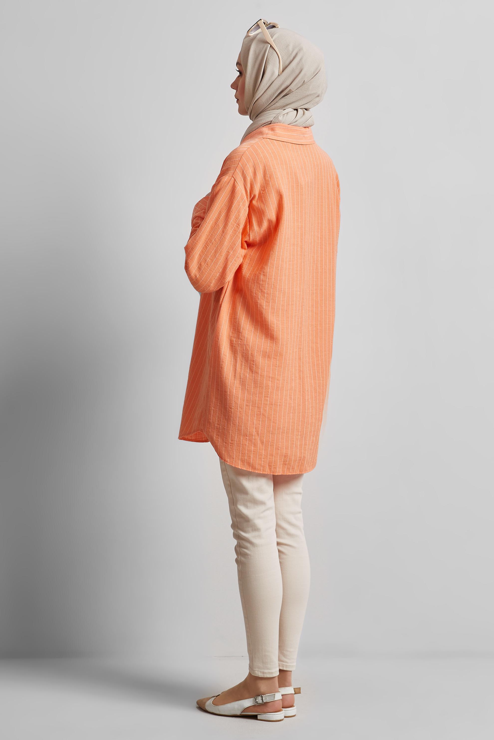 Tesettür giyim TURUNCU ÇİZGİLİ GÖMLEK TUNİK 44800